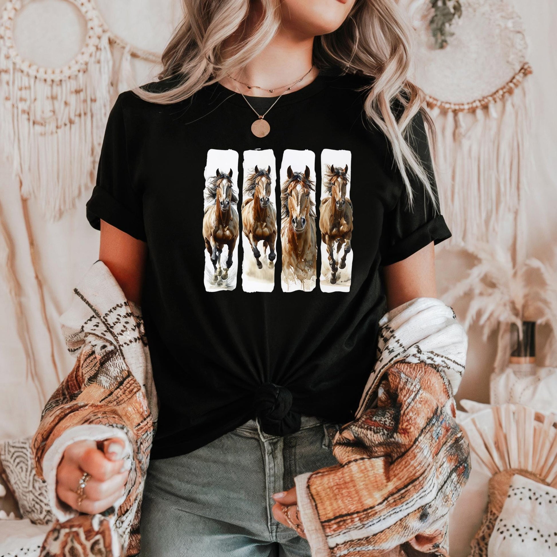 Dynamic Galloping Wild Horses Art Print, Horse Lovers Unisex Tee, Equestrian Gift, Horseback Riding Apparel, Animal Lover Shirt