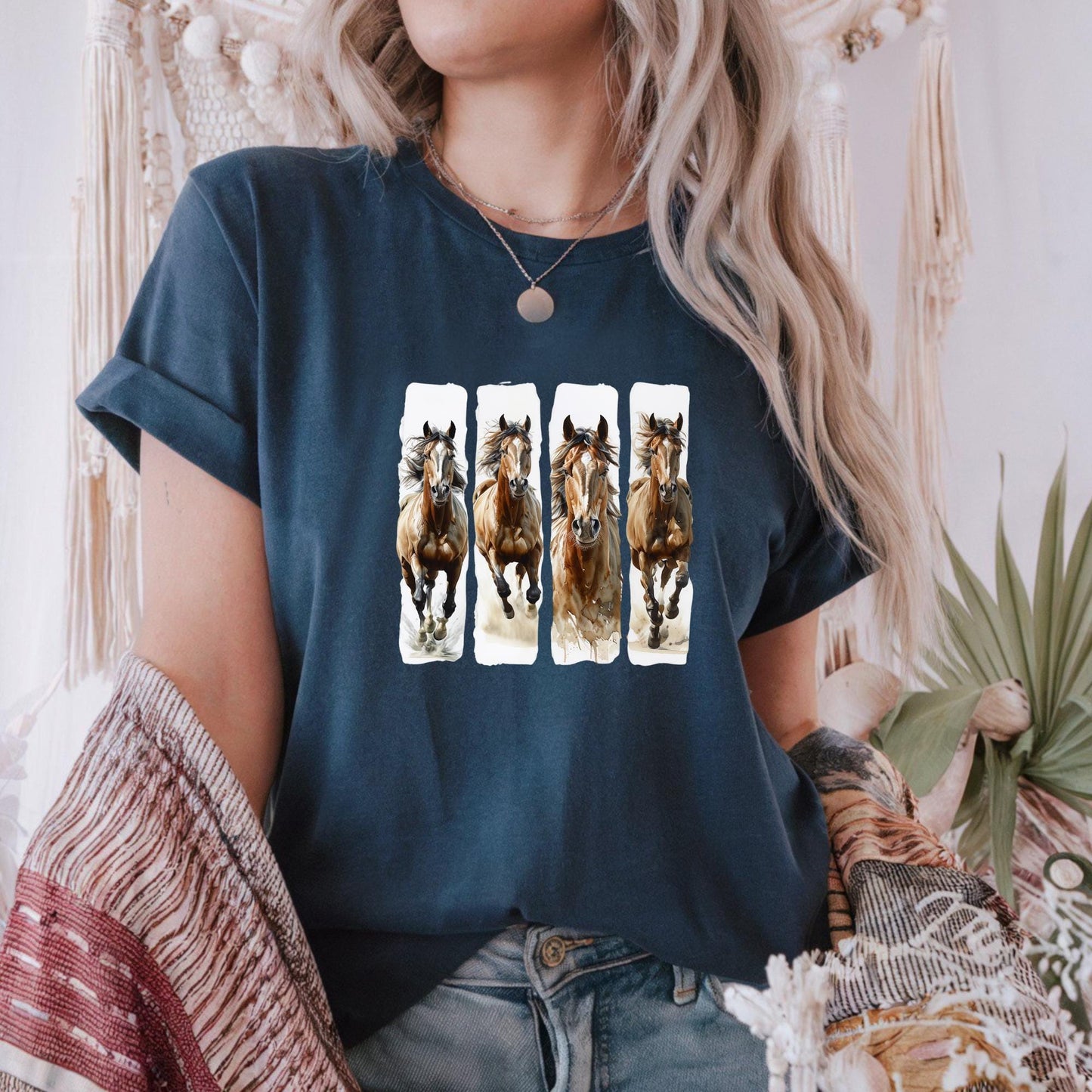 Dynamic Galloping Wild Horses Art Print, Horse Lovers Unisex Tee, Equestrian Gift, Horseback Riding Apparel, Animal Lover Shirt