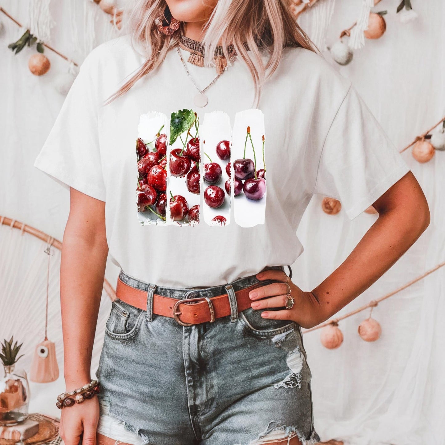 Luscious Cherry Delights Tee, Cherry Print Unisex Heavy Cotton Tee, Eco-Friendly Gift, Fruit Lover's Gardening Apparel, Vintage Style Shirt