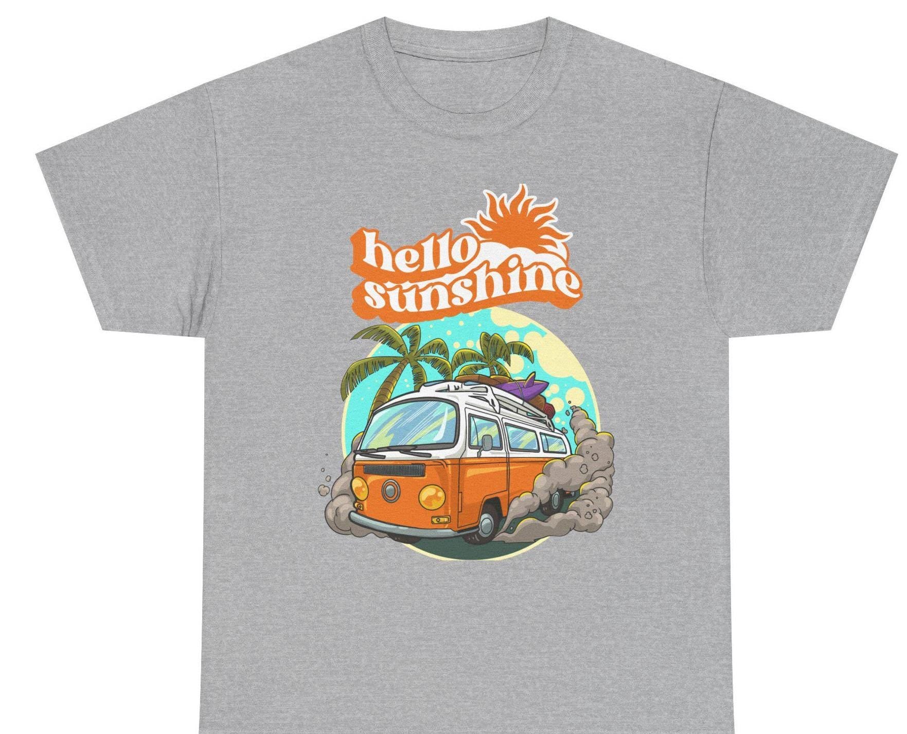 Sunshine Van T-Shirt – Unisex Heavy Cotton Tee – Retro Van Graphic Shirt – Vintage Style Summer Tee – Gift for Van Life Lovers