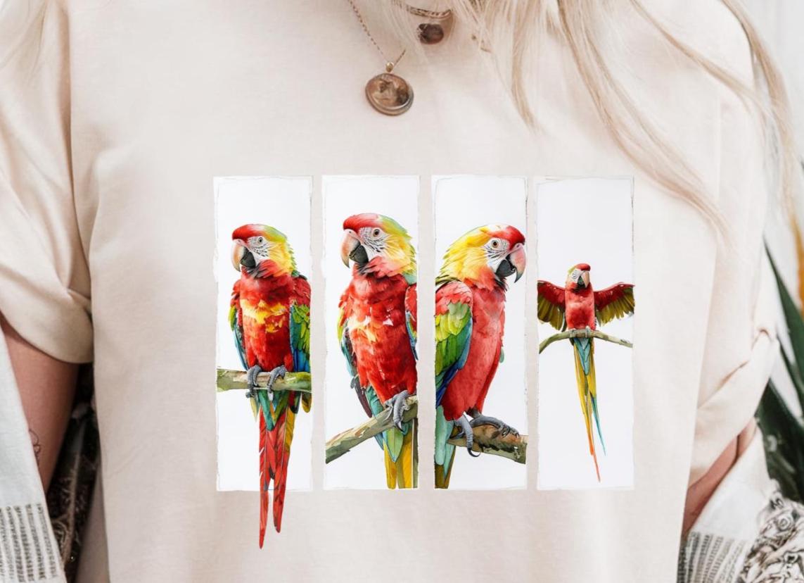 Vibrant Tropical Parrot Graphic Tee Casual Wear Bird Lover Gift Nature T Shirt Summer Outing Eco Friendly Fashion Colorful Avian Graphic