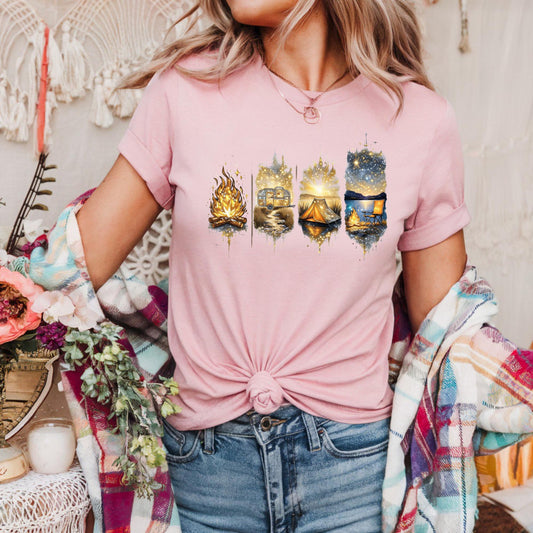 Sparkle Camping Tee with Beautiful Landscape Designs, Casual Everyday Wear, Nature Lover Gift, Artsy T-Shirt, Travel Enthusiast Apparel
