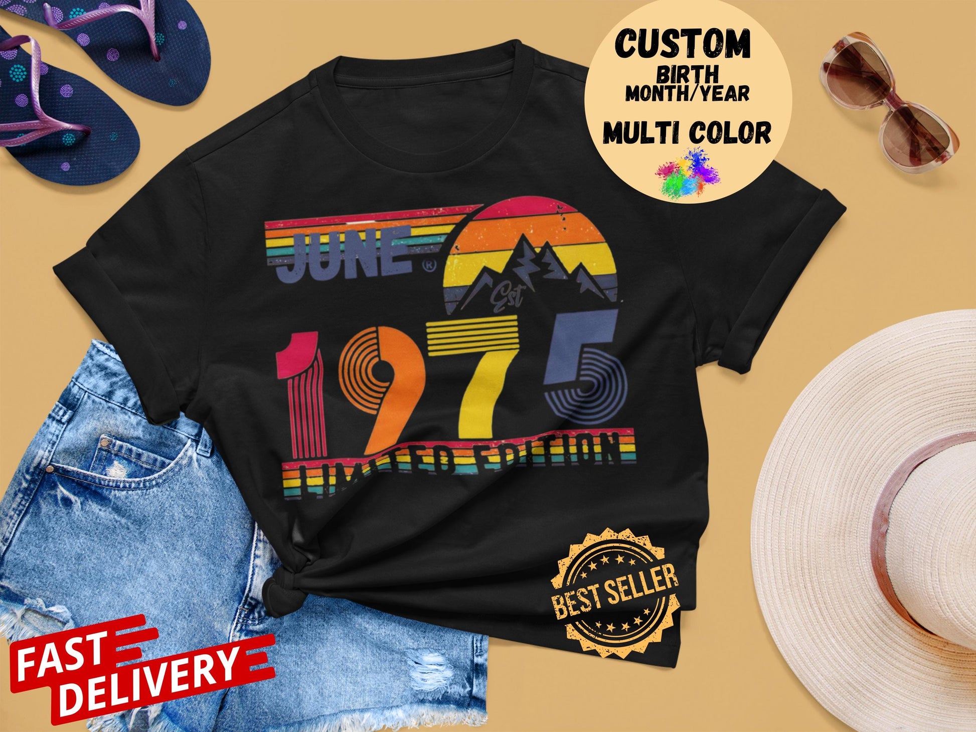 50th Birthday Retro Shirt, 1975 Birthday Sweatshirt Gift, 50 Years Bday Number Hoodie for Women / Men, Fifties Bday Tee For Wife Or Husband