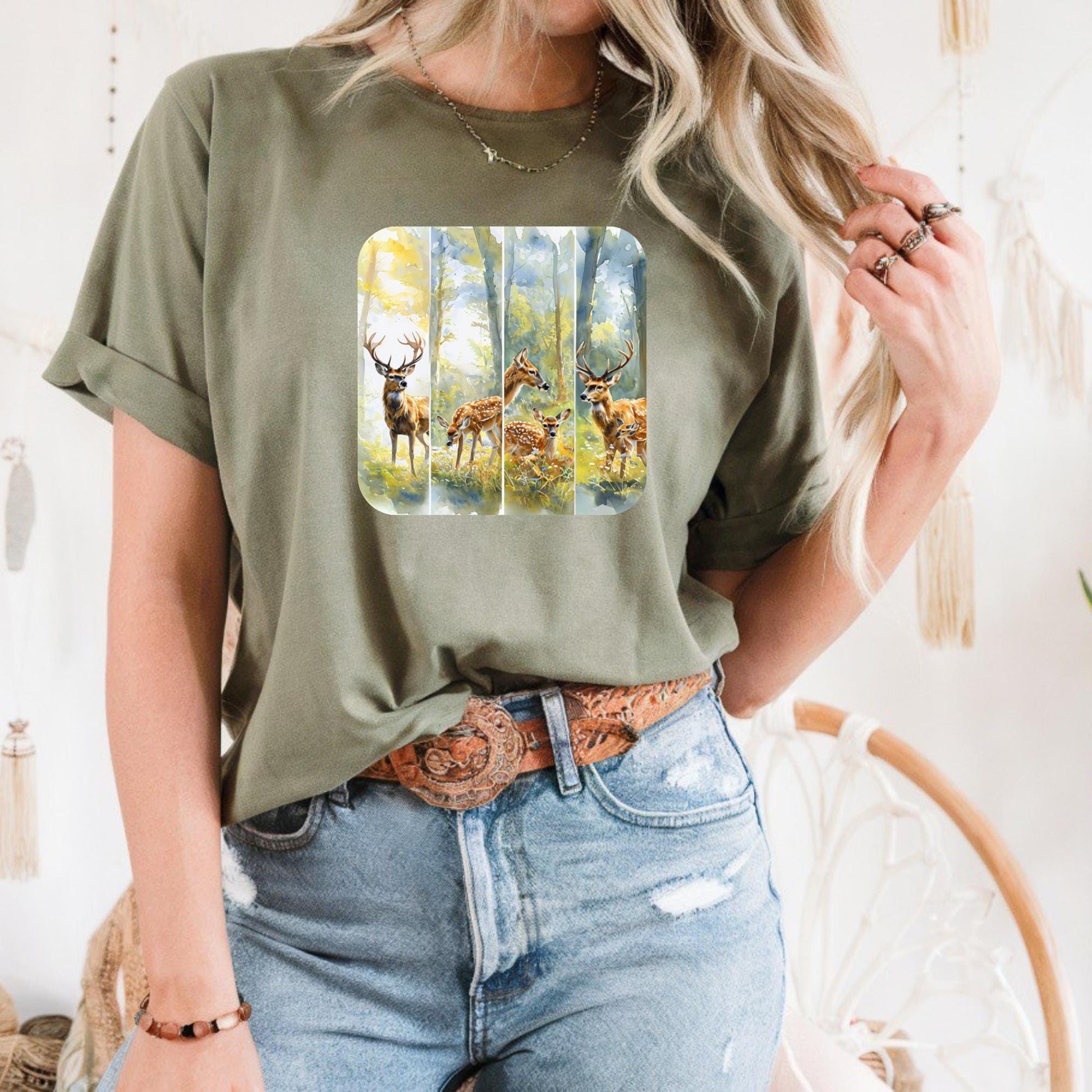 Peaceful Woodland Deer Tee Nature-Inspired Heavy Cotton Tee, Wildlife Shirt, Outdoorsy Gift, Forest Tee Casual Wear, Eco-friendly Apparel