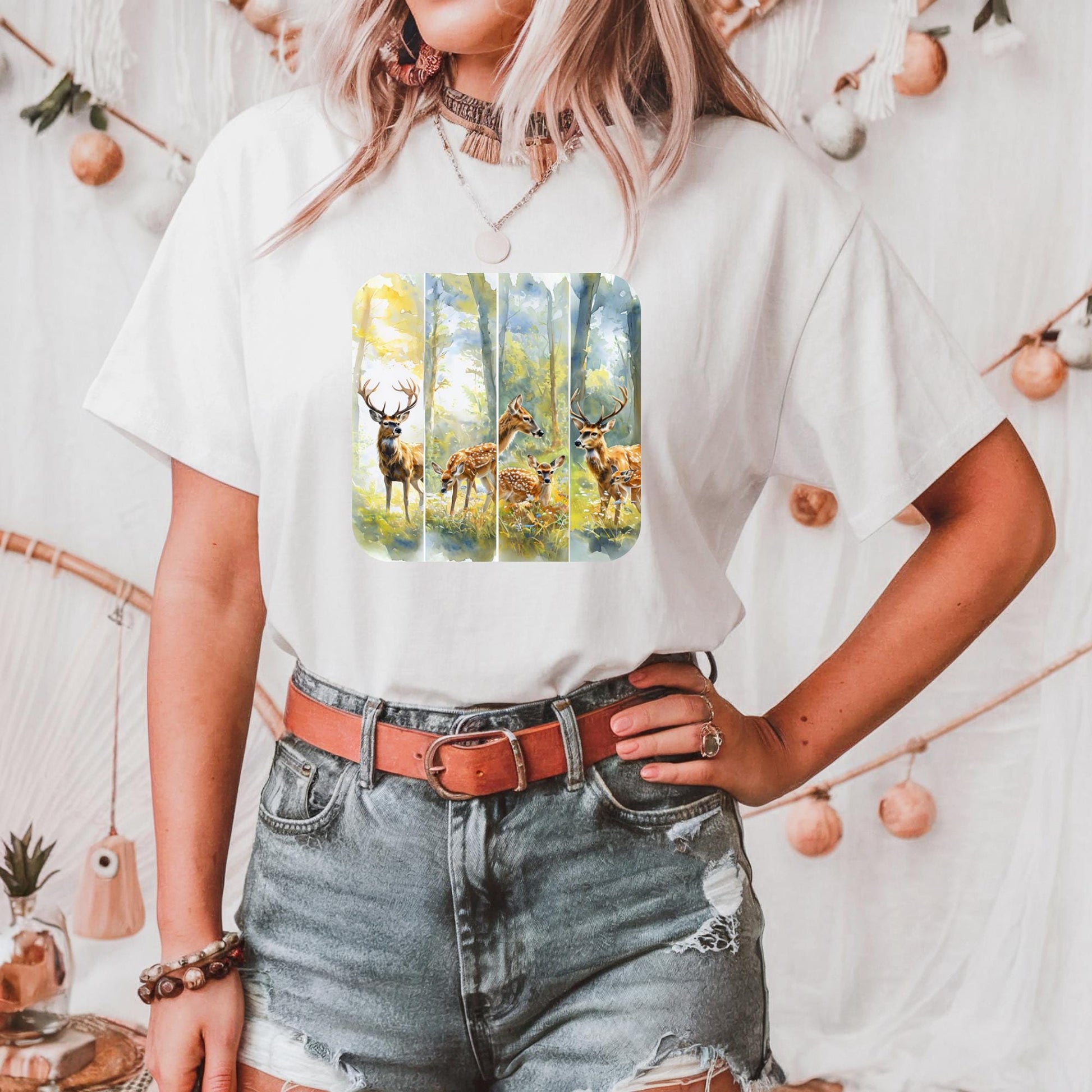 Peaceful Woodland Deer Tee Nature-Inspired Heavy Cotton Tee, Wildlife Shirt, Outdoorsy Gift, Forest Tee Casual Wear, Eco-friendly Apparel