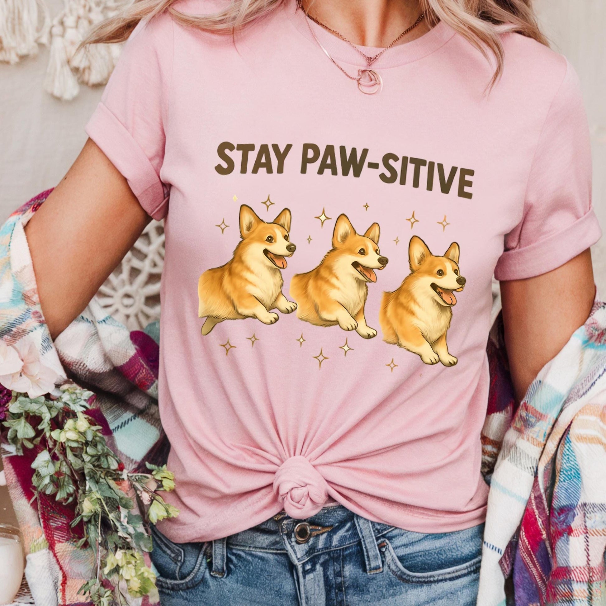 Stay Paw Sitive Unisex Cotton T Shirt Cute Dog Lover Tee Casual Humor Pet Apparel Positive Vibe Top Birthday Gift For Men Women