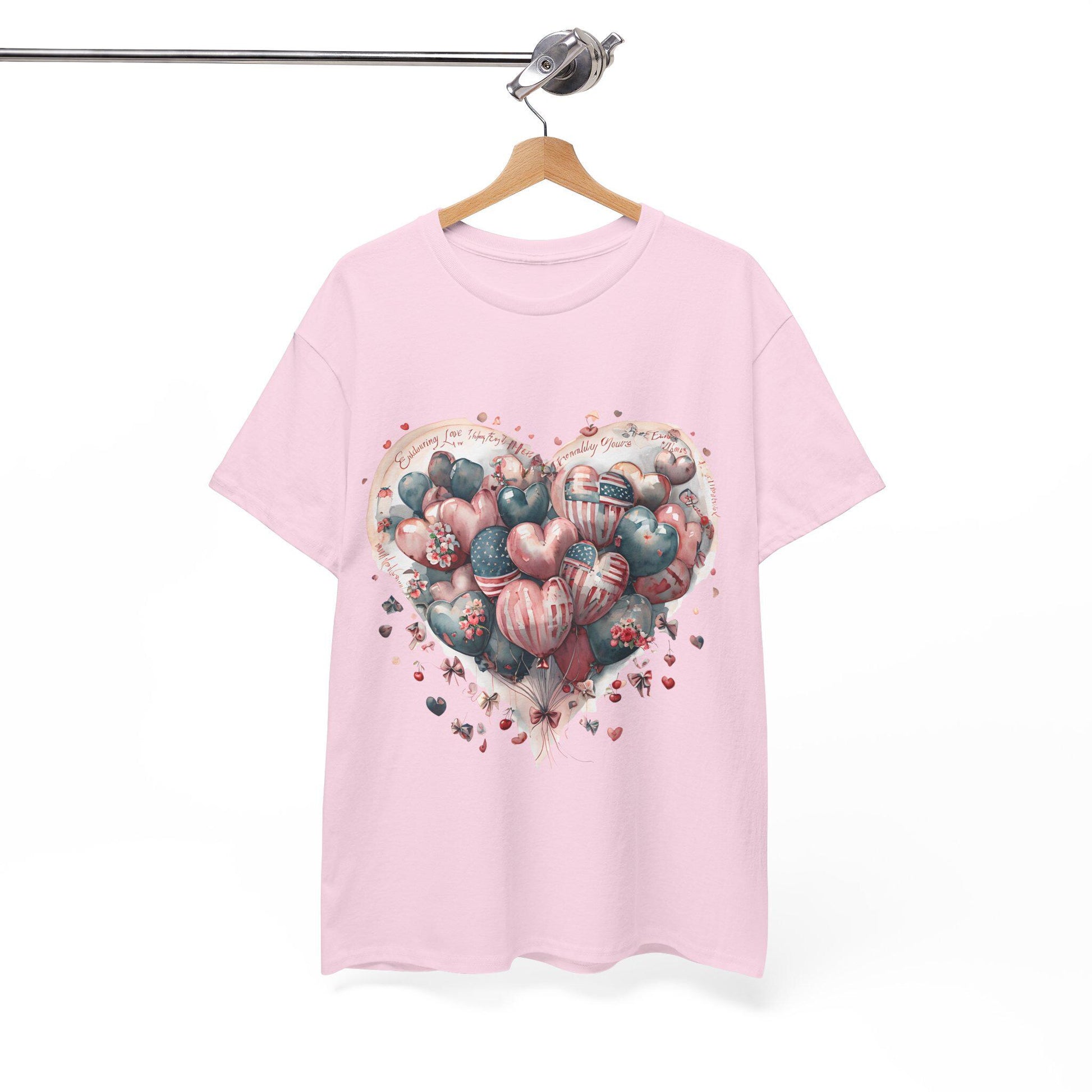 Love Messages and American Flag Hearts Unisex Heavy Cotton Tee, Fruit and Cherry Design, USA Flag Tee, Heart Flag Shirt, Patriotic Tee,