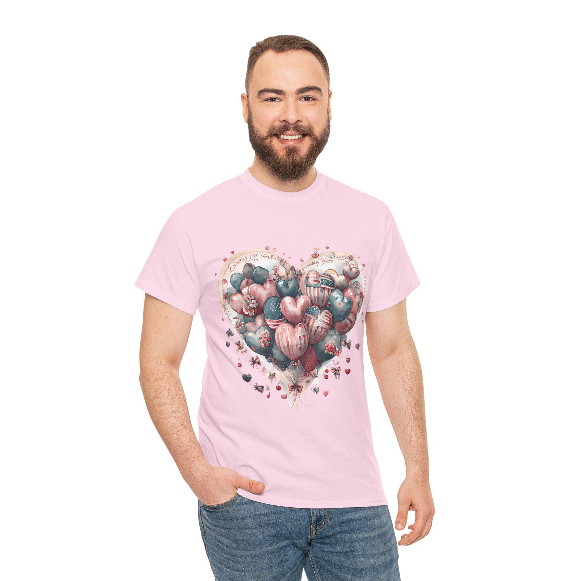 Love Messages and American Flag Hearts Unisex Heavy Cotton Tee, Fruit and Cherry Design, USA Flag Tee, Heart Flag Shirt, Patriotic Tee,