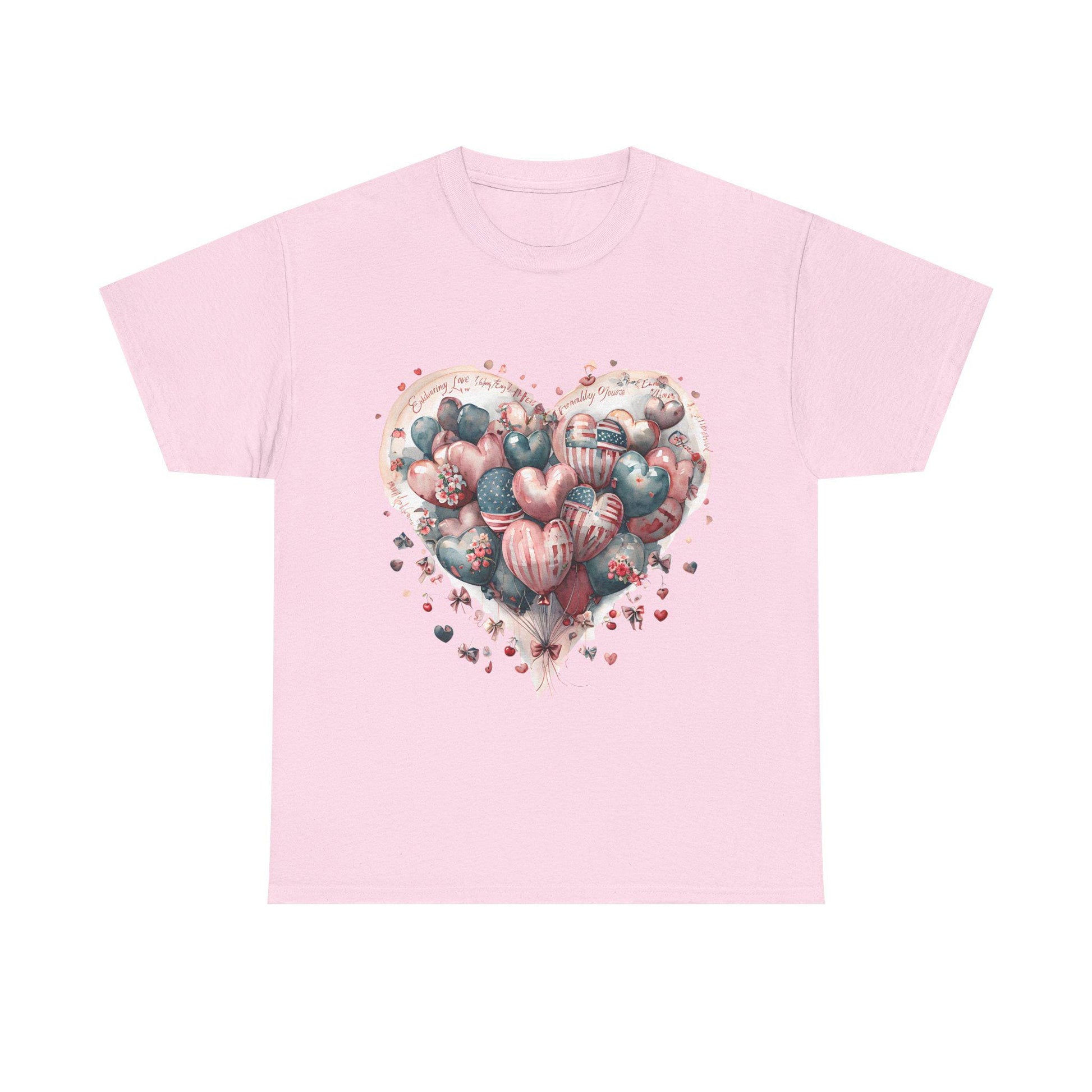 Love Messages and American Flag Hearts Unisex Heavy Cotton Tee, Fruit and Cherry Design, USA Flag Tee, Heart Flag Shirt, Patriotic Tee,