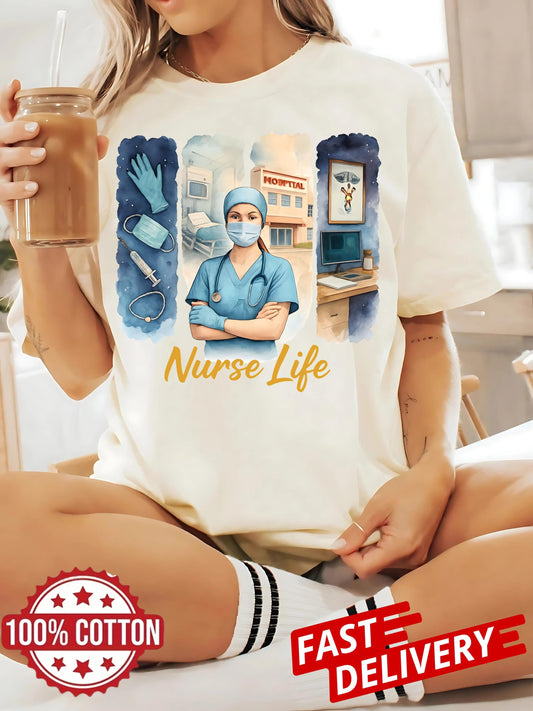 Nurse Life T Shirt Healthcare Worker Graphic Tee Nurse Appreciation Gift Medical Uniform Top Casual Unisex Shirt For Women Men
