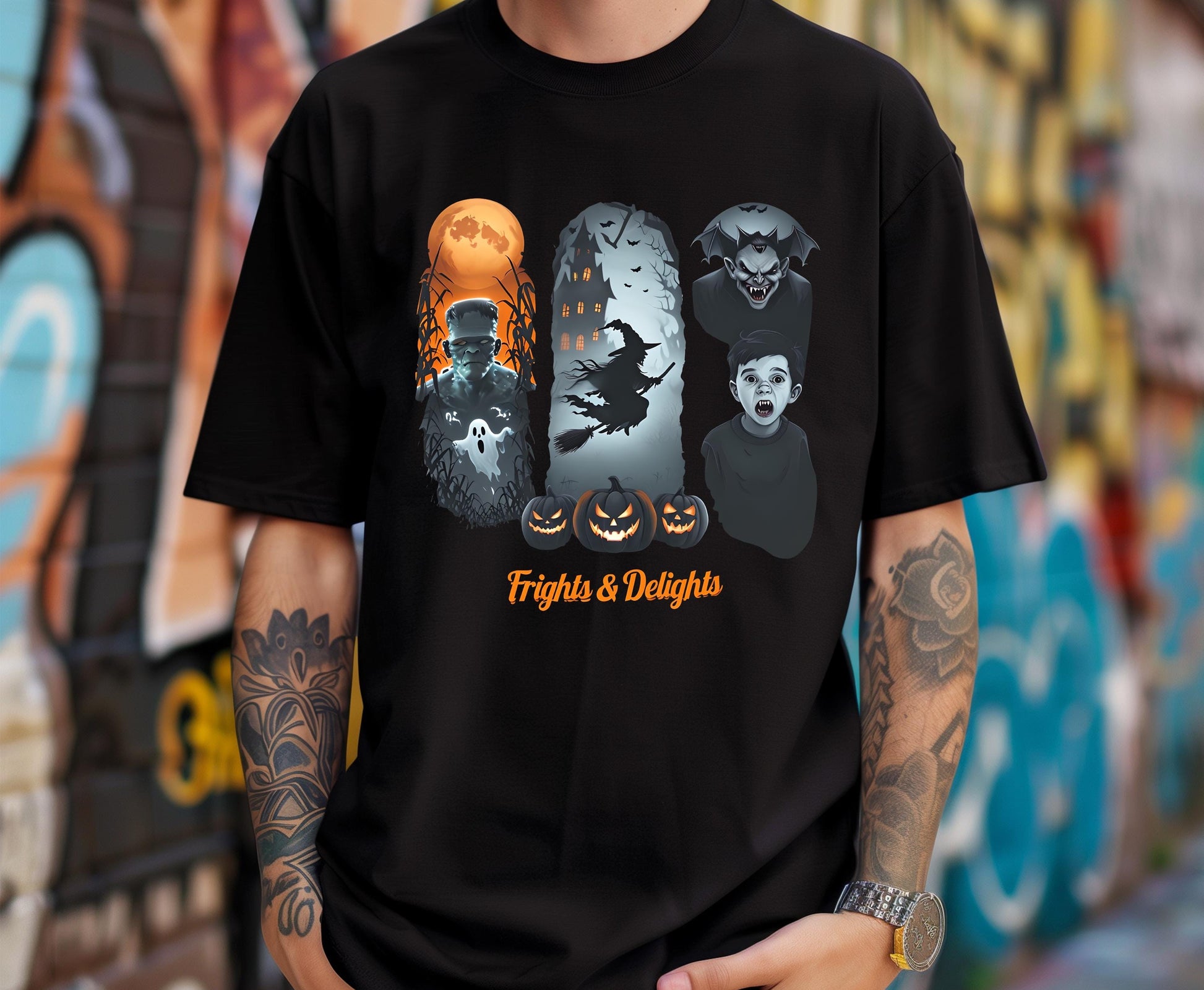 Halloween Unisex T Shirt Spooky Cotton Tee Frights And Delights Festive Apparel Trick Or Treat Graphic Top For Men Women Party Wear