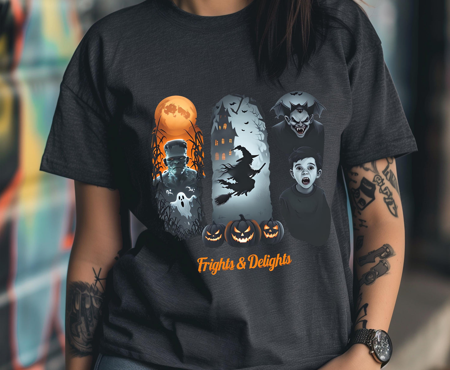 Halloween Unisex T Shirt Spooky Cotton Tee Frights And Delights Festive Apparel Trick Or Treat Graphic Top For Men Women Party Wear