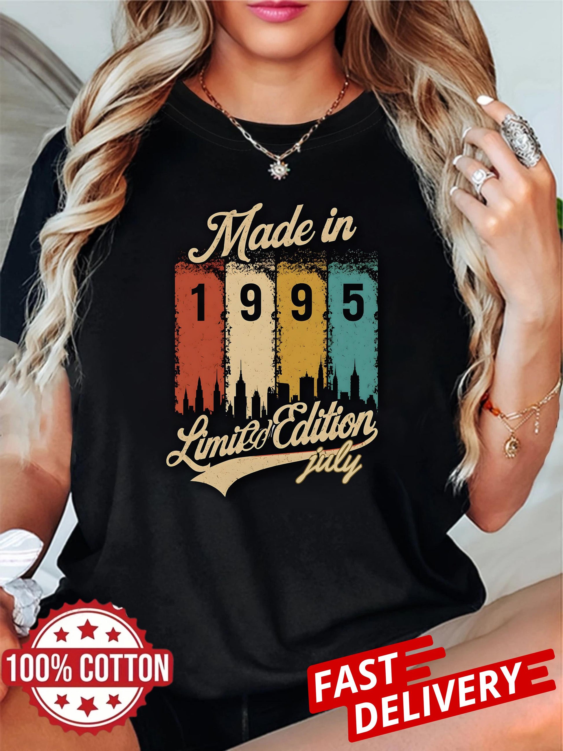 Made In 1995 July T Shirt Limited Edition 30th Birthday Gift Vintage Born In July Graphic Tee Retro 1995 Unisex Top For Men Women