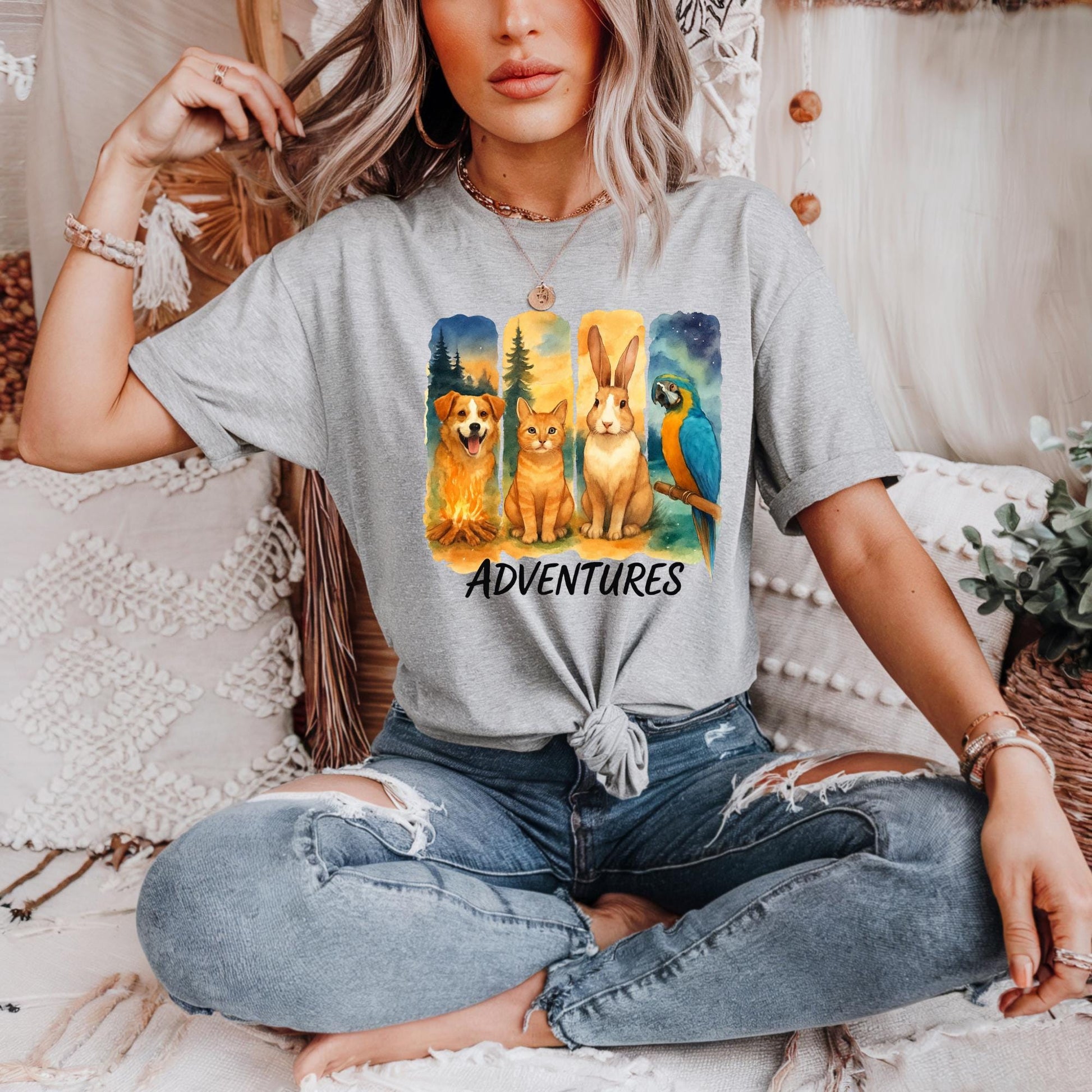 Adventure Themed Unisex Heavy Cotton Tee Cute Animal Graphic T Shirt Pet Lover Gift Outdoor Adventure Shirt Casual Wear for Nature