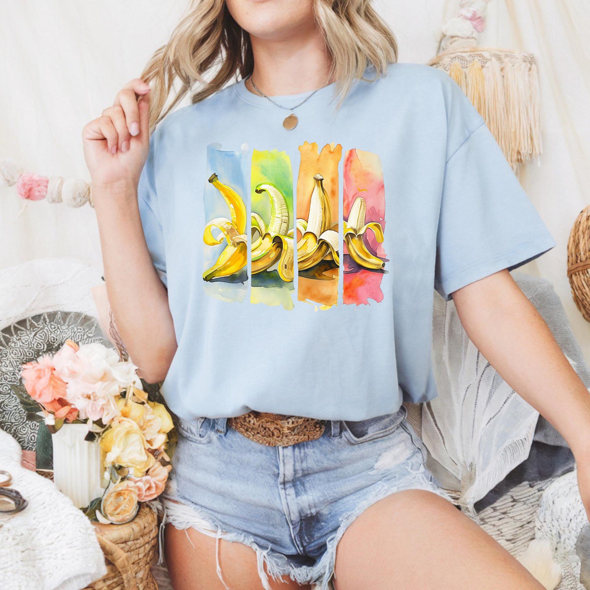 Colorful Banana Unisex Heavy Cotton Tee, Fruit Lover Shirt, Fun Graphic Tee, Gift for Foodies, Summer Fashion, Peeled Banana Art Tee