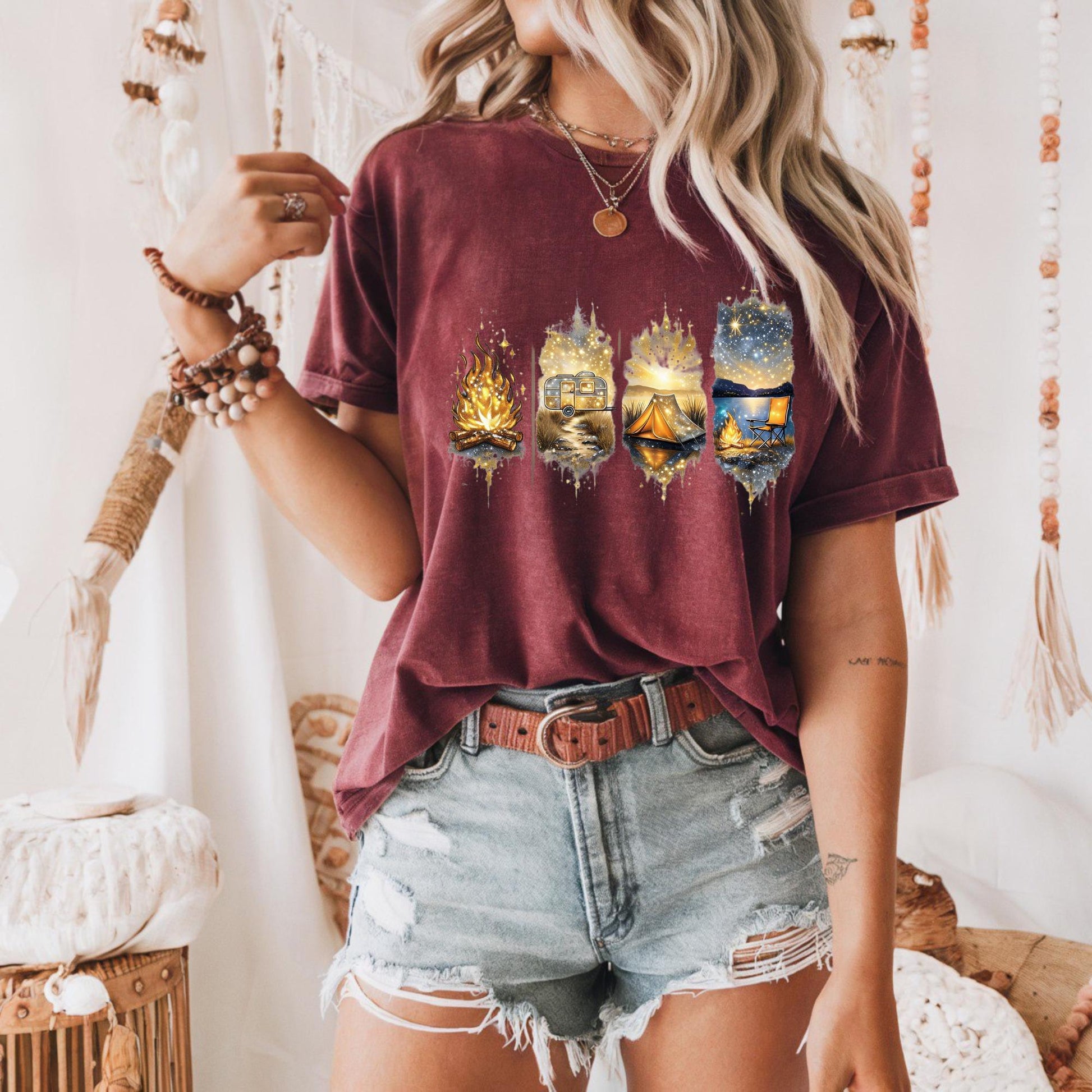 Sparkle Camping Tee with Beautiful Landscape Designs, Casual Everyday Wear, Nature Lover Gift, Artsy T-Shirt, Travel Enthusiast Apparel