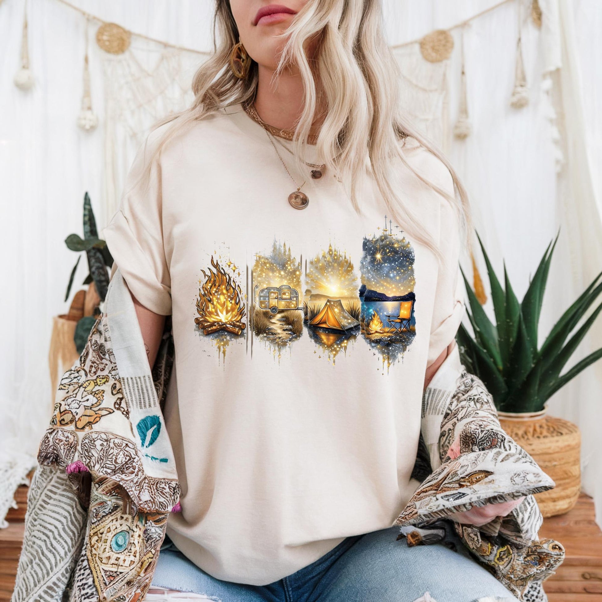 Sparkle Camping Tee with Beautiful Landscape Designs, Casual Everyday Wear, Nature Lover Gift, Artsy T-Shirt, Travel Enthusiast Apparel