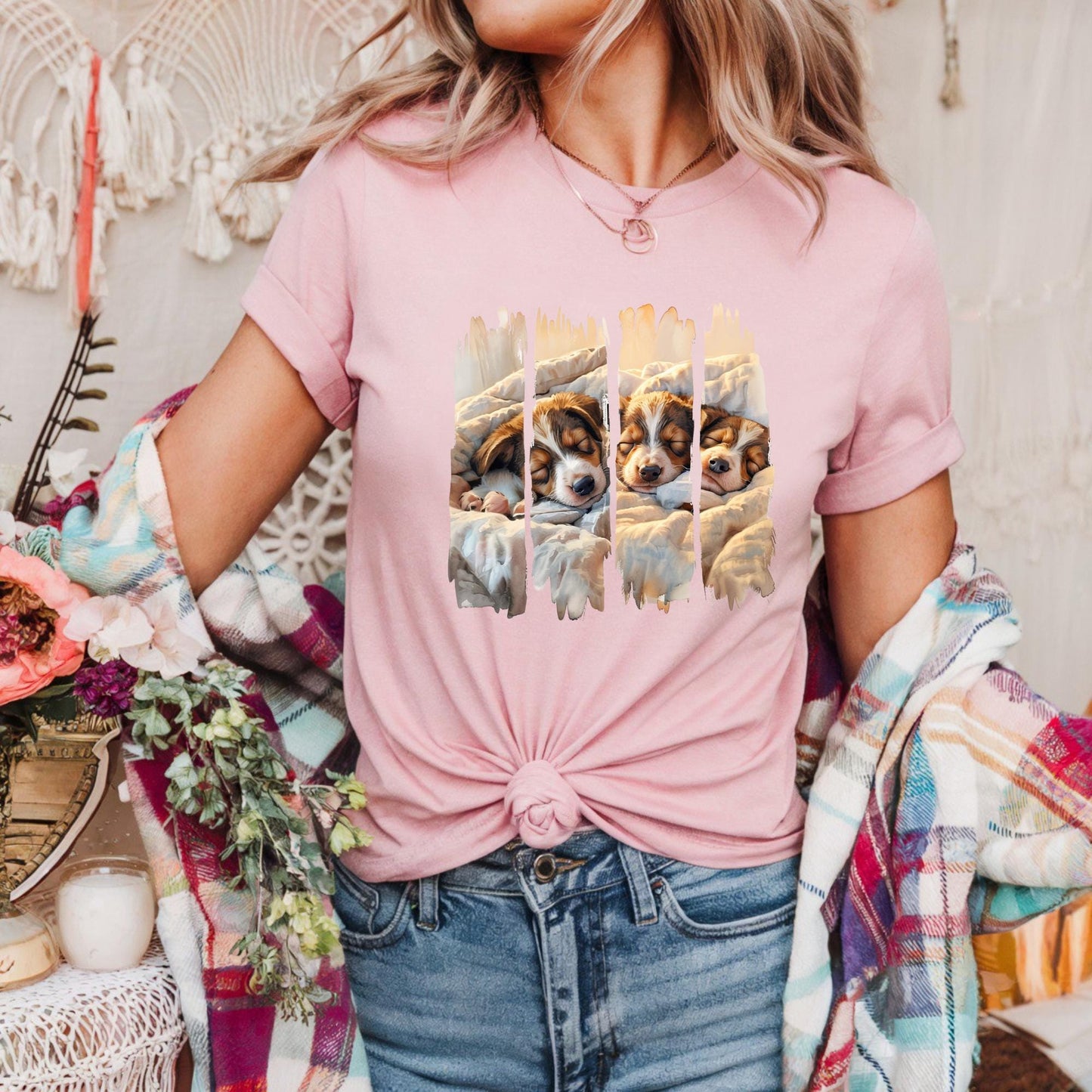 Snuggle Puppy Dream Tee Cozy Animal Graphic Tee for Dog Lovers Gift for Pet Owners, Casual Wear Unique Dog Art Tee Birthday Holiday Gift