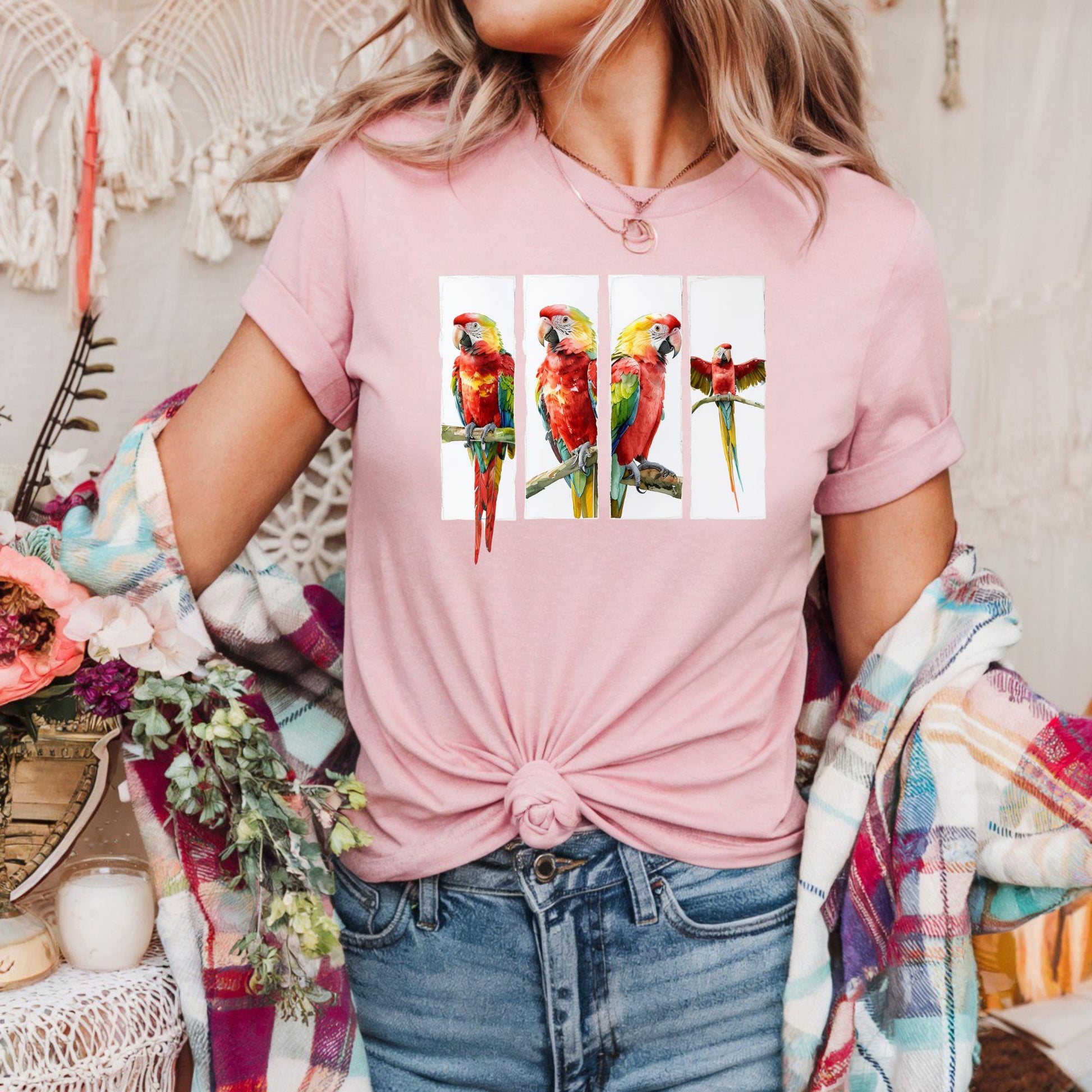 Vibrant Tropical Parrot Graphic Tee Casual Wear Bird Lover Gift Nature T Shirt Summer Outing Eco Friendly Fashion Colorful Avian Graphic