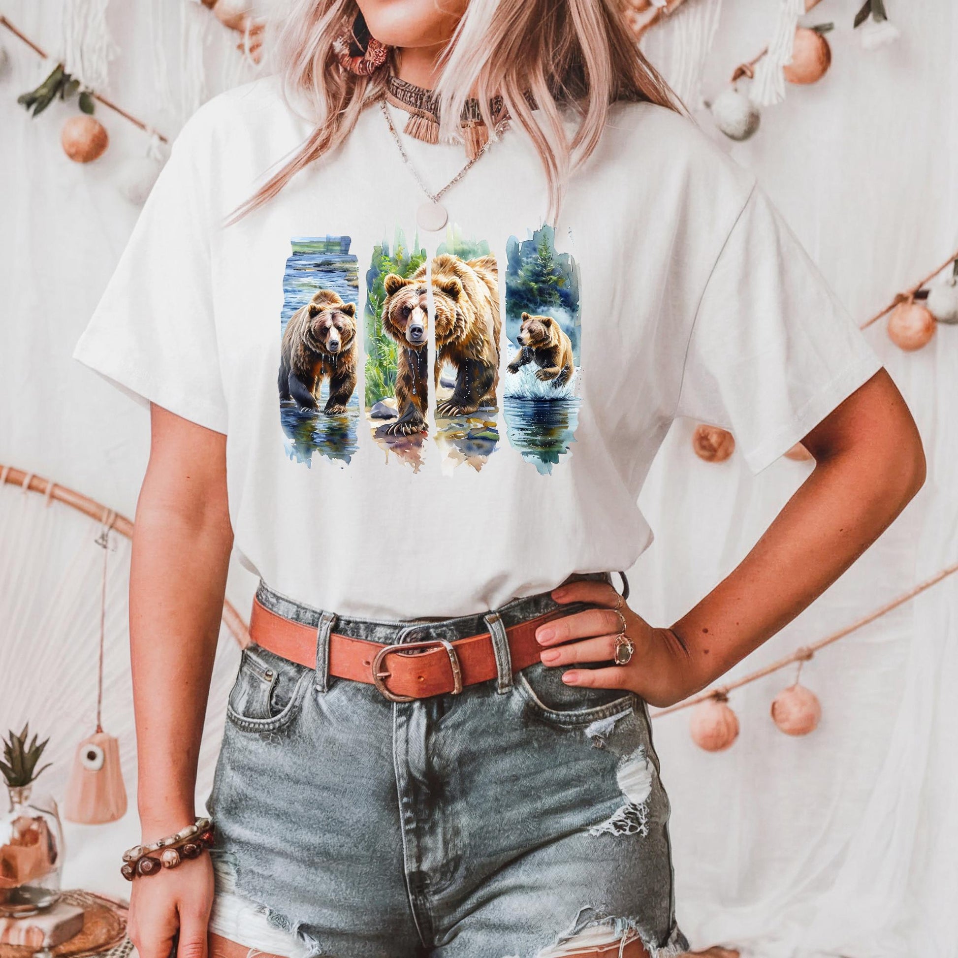 Organic Cotton Grizzly Bear T Shirt Wildlife Art Graphic Tee Nature Lover Unisex Forest Animal Gift Majestic Bear Top Casual Apparel