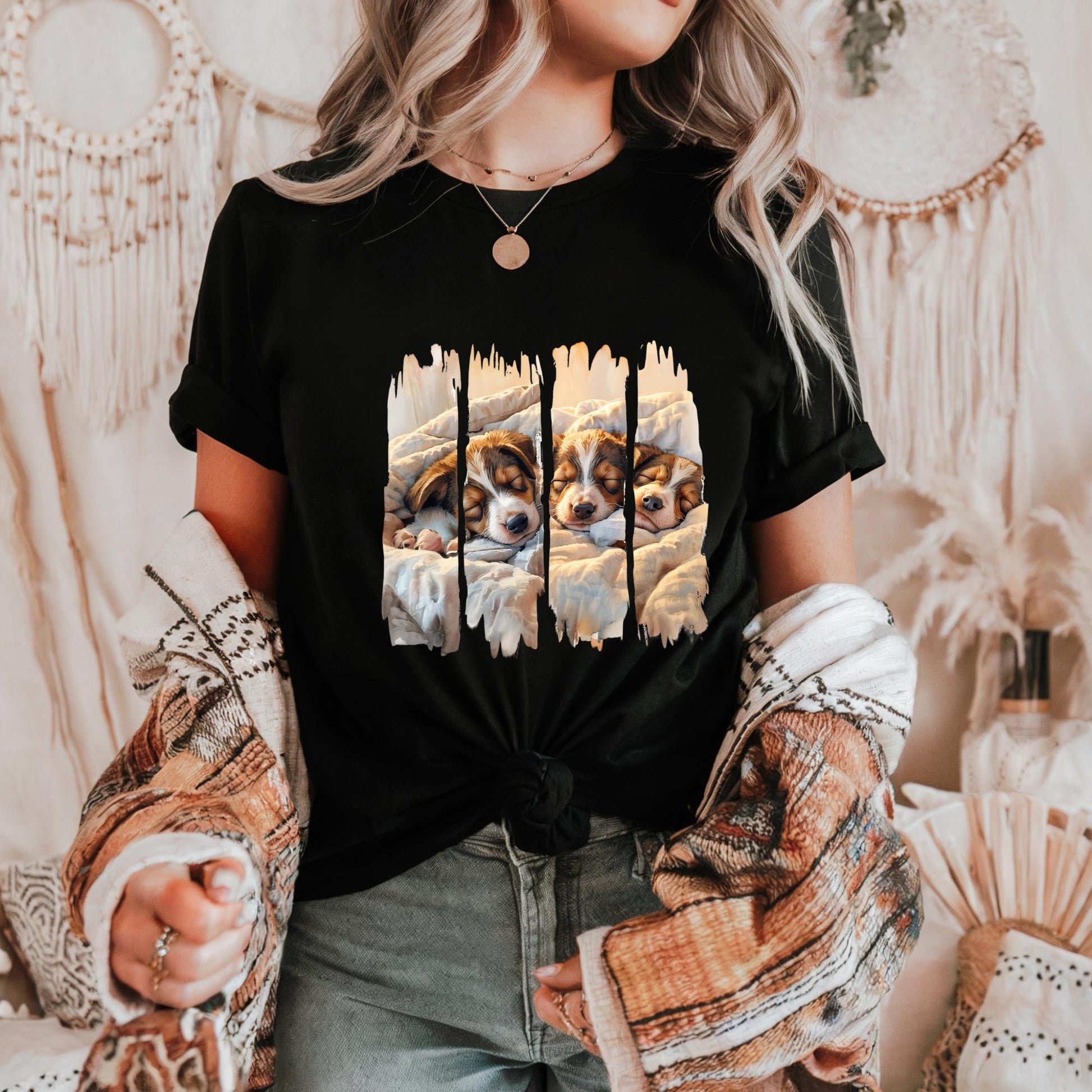 Snuggle Puppy Dream Tee Cozy Animal Graphic Tee for Dog Lovers Gift for Pet Owners, Casual Wear Unique Dog Art Tee Birthday Holiday Gift