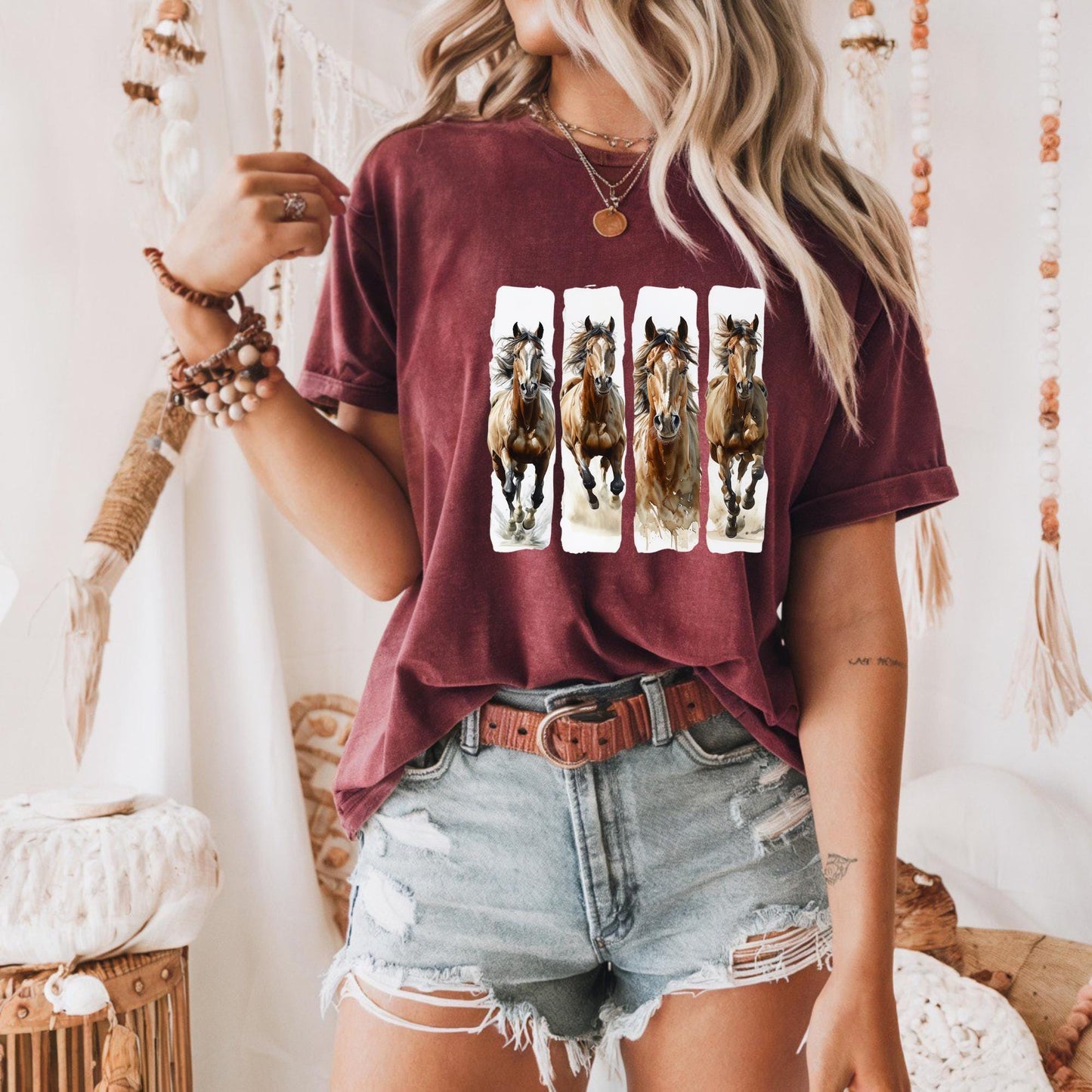 Dynamic Galloping Wild Horses Art Print, Horse Lovers Unisex Tee, Equestrian Gift, Horseback Riding Apparel, Animal Lover Shirt