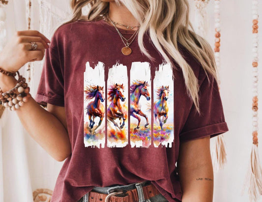 Colorful Horse Art Unisex Heavy Cotton Tee | Fantasy Shirt, Gift for Her, Animal Lover Tee, Cute Unicorn Apparel, Unique Fashion Statement
