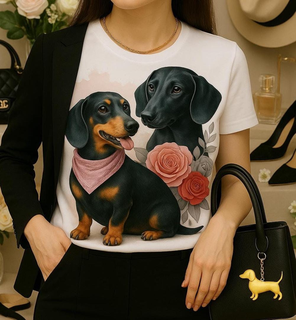 Dachshund Floral Unisex Heavy Cotton Tee, Cute Dog Lover Shirt, Pet Owner Gift, Birthday Apparel, Animal Art Tee