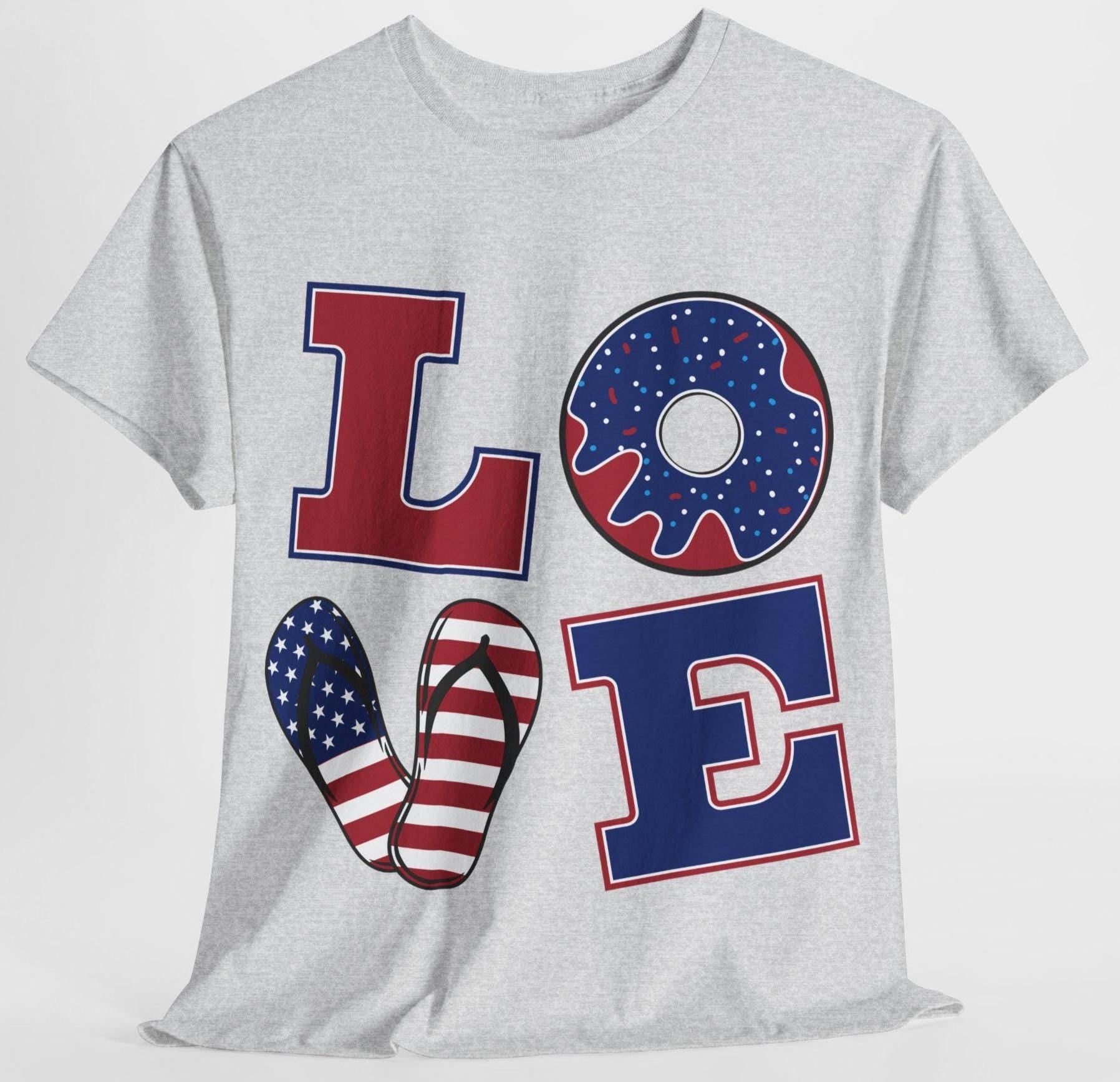 Patriotic Love T Shirt Unisex Heavy Cotton Tee Americana Style Fourth Of July Independence Day Graphic Casual Summer BBQ Gift For Him Her