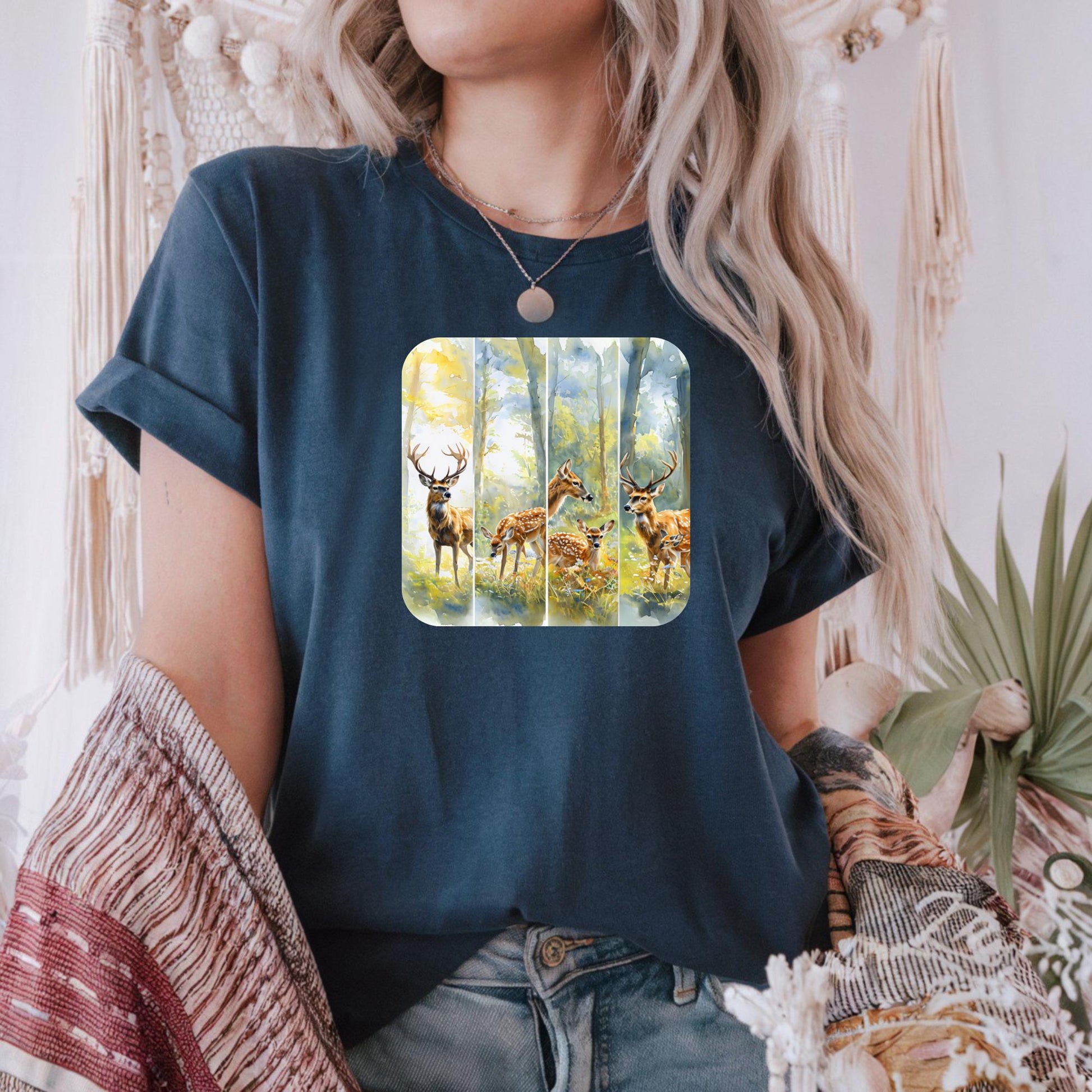 Peaceful Woodland Deer Tee Nature-Inspired Heavy Cotton Tee, Wildlife Shirt, Outdoorsy Gift, Forest Tee Casual Wear, Eco-friendly Apparel