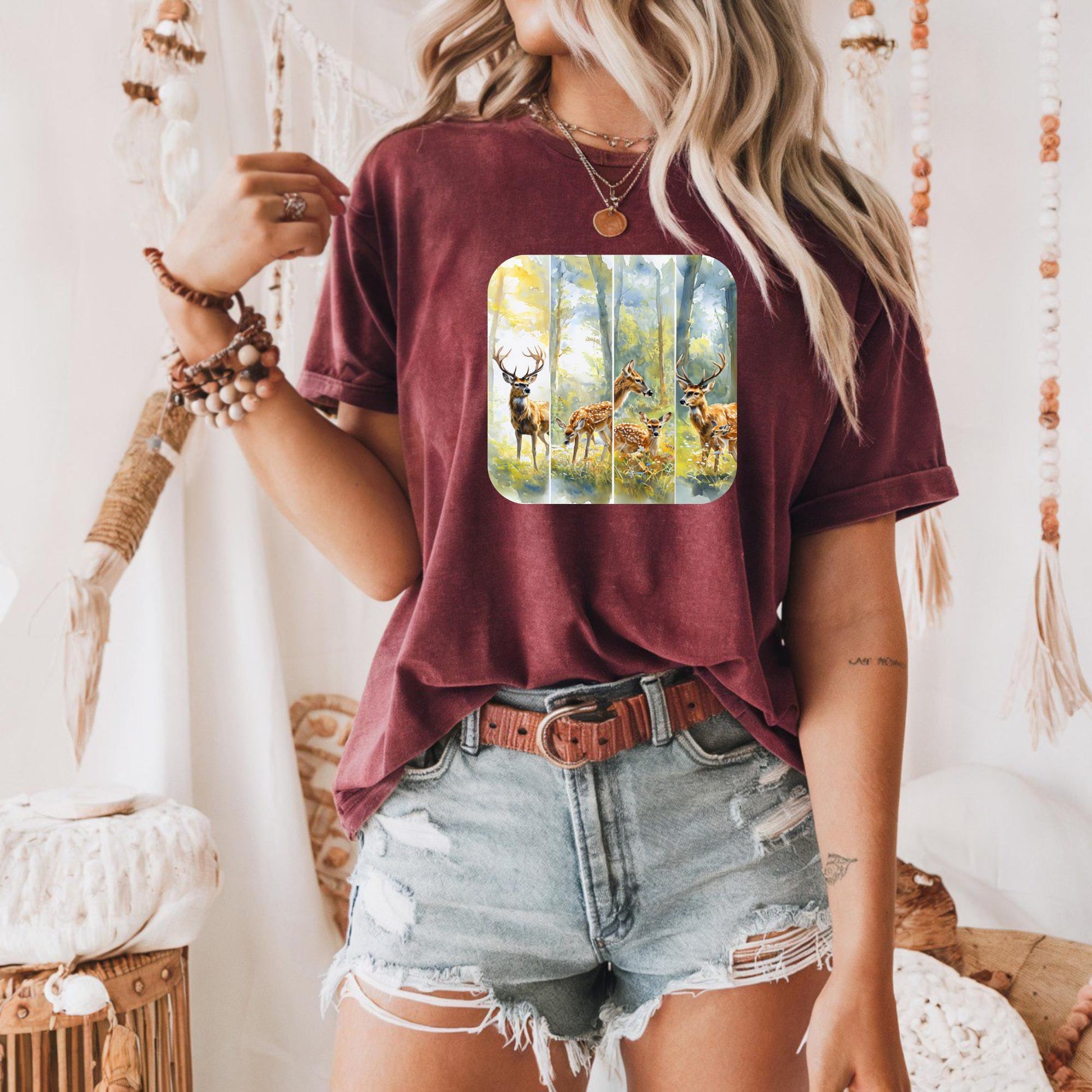 Peaceful Woodland Deer Tee Nature-Inspired Heavy Cotton Tee, Wildlife Shirt, Outdoorsy Gift, Forest Tee Casual Wear, Eco-friendly Apparel