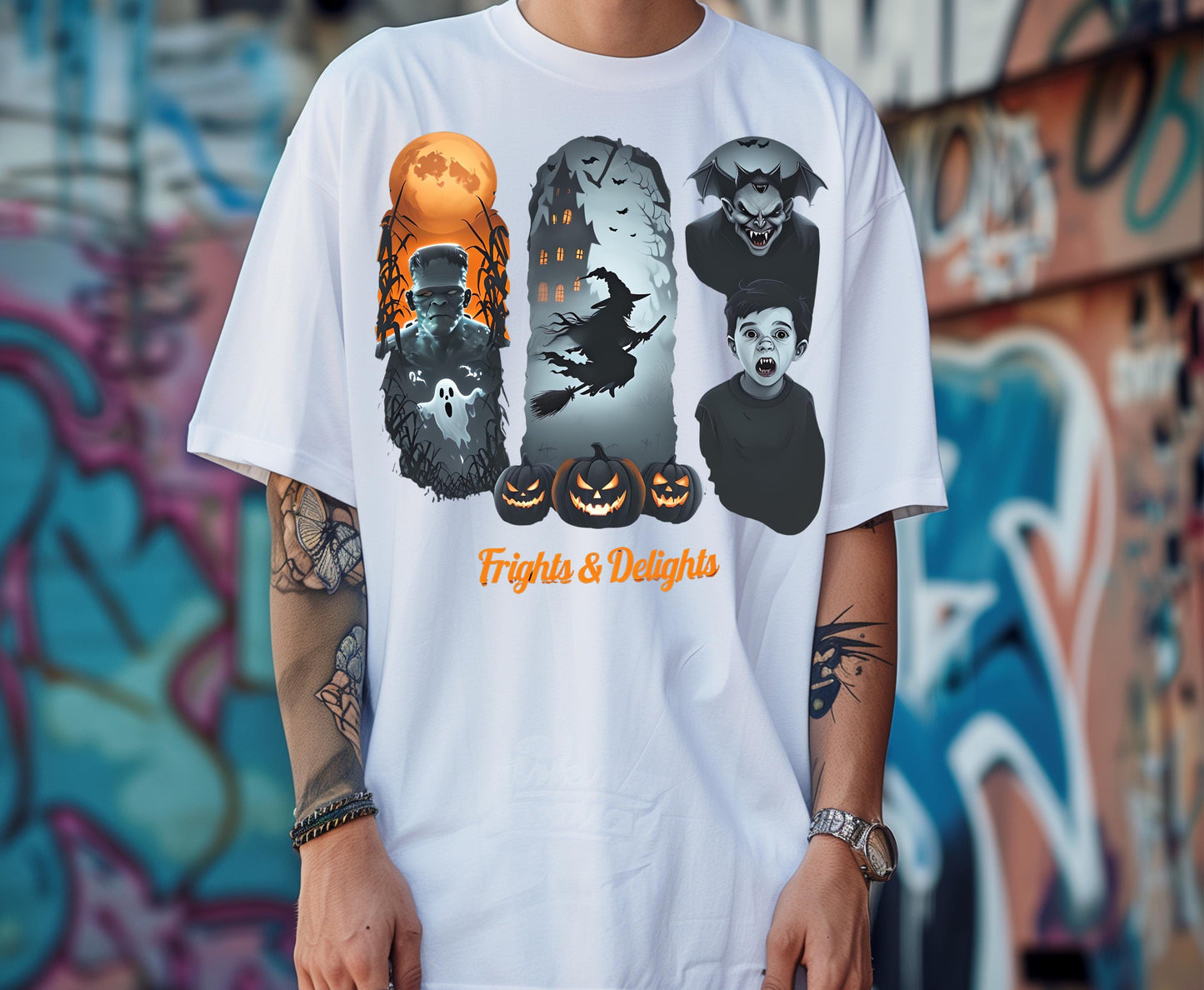 Halloween Horror Graphic T Shirt Spooky Gothic Adult Tee Fright And Delight Original Design Creepy Costume Party Top For Men Women