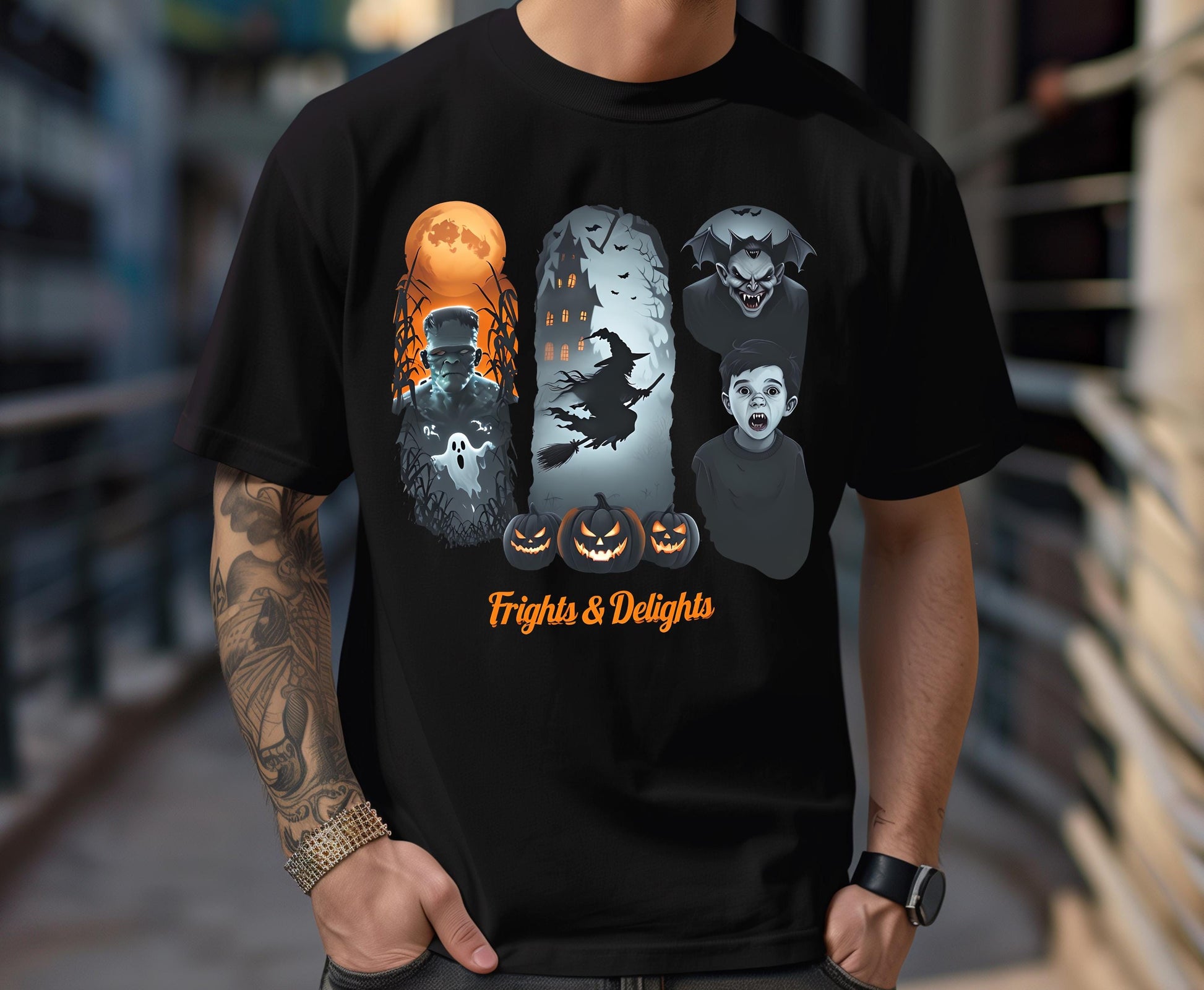 Halloween Horror Graphic T Shirt Spooky Gothic Adult Tee Fright And Delight Original Design Creepy Costume Party Top For Men Women