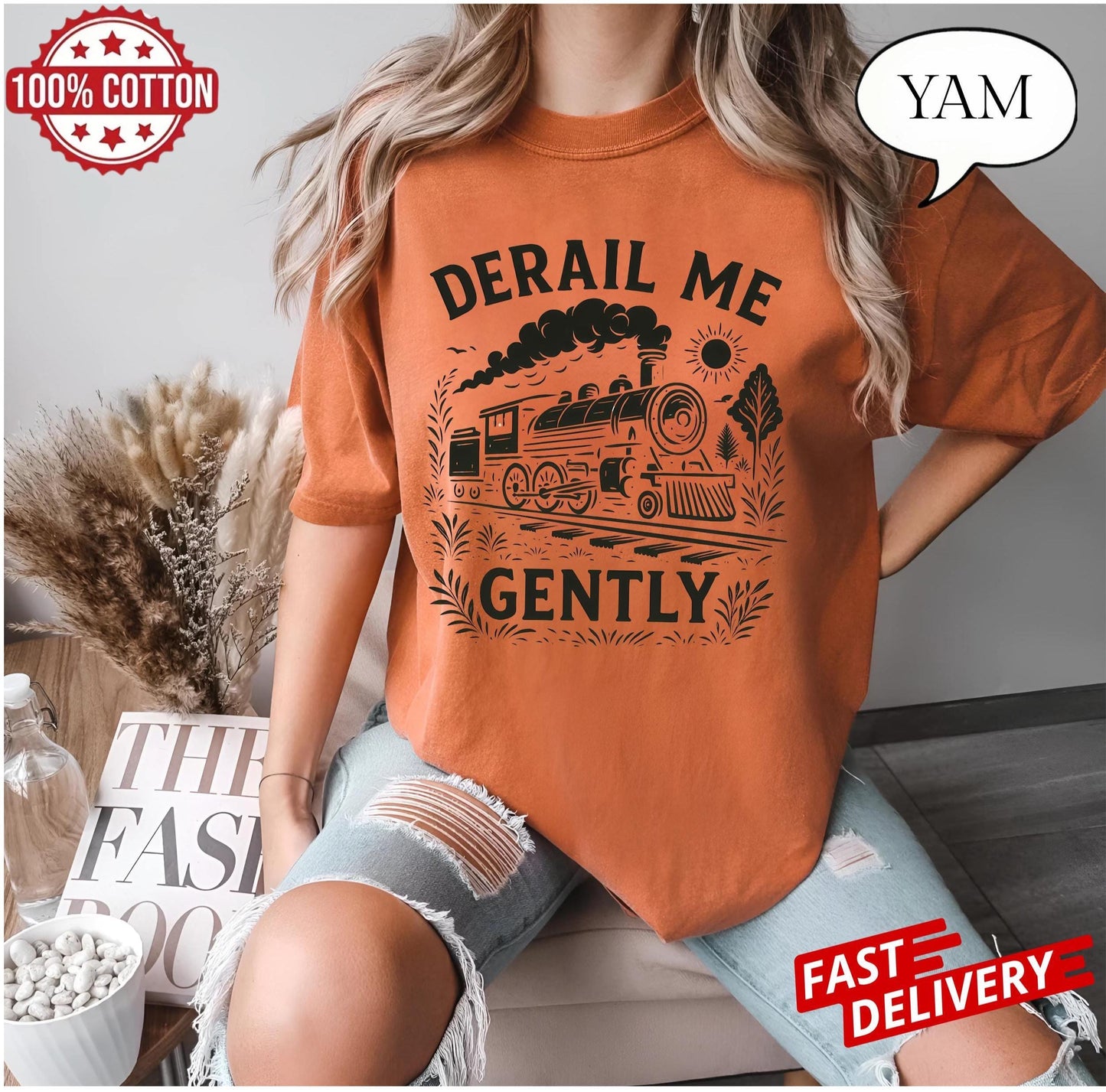 derail me gently locomotive tee with retro train illustration, soft cotton unisex shirt for adults who appreciate sarcastic gifts