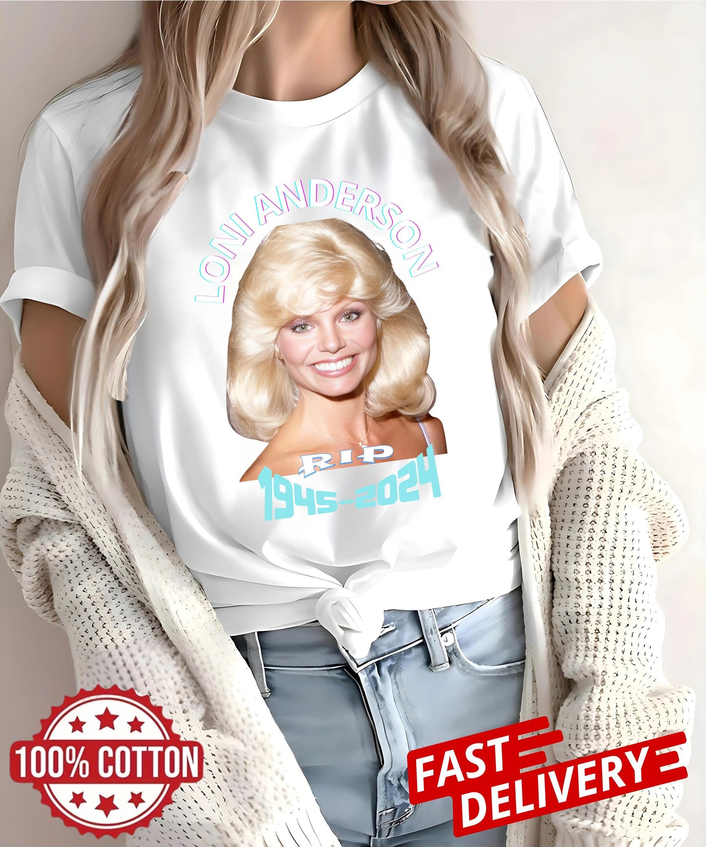 Vintage Loni Anderson RIP 1945–2025 Tribute Tee | Retro 80s WKRP in Cincinnati Bootleg Shirt | Celebrity Memorial T‑Shirt