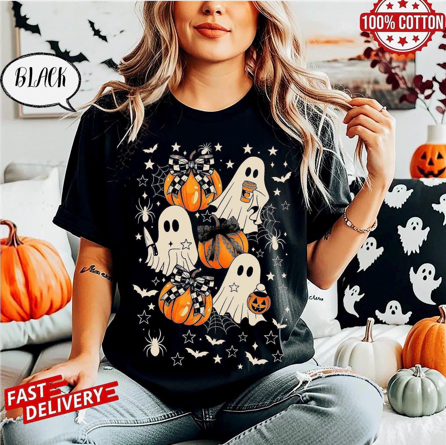 Halloween Pumpkin T-shirt,Ghost Pumpkin tee,Coquette HallowBoween shirt,Halloween,Pumpkin Bow schirt,Halloween shirt ,Pumpkin Bow tee