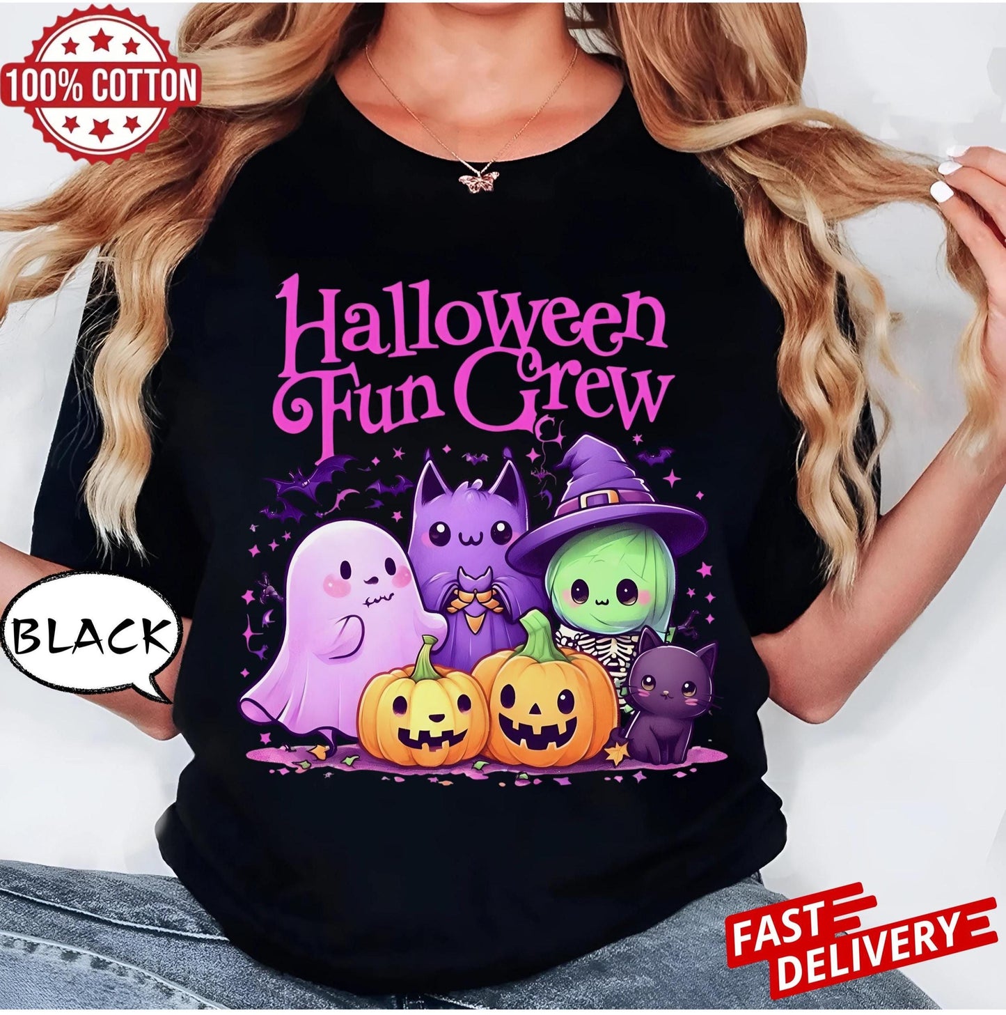 Comfort Colors Halloween Shirt,Cute Spooky Season Tee with Ghost Bat Witch Cat Pumpkins ,Kawaii Fall Graphic Top, Autumn Party Outfit