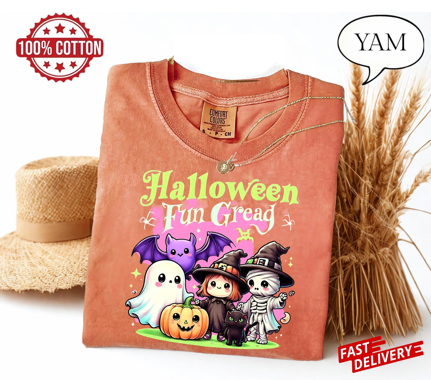 Comfort Colors Halloween Shirt,Halloween Fun Gread Shirt, Cute Ghost Bat Witch Mummy Cat Pumpkin Tee, Spooky Season Graphic Top