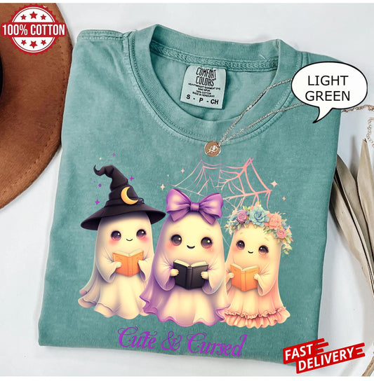 Cute & Cursed Ghost T-shirt - Spooky Cute Halloween Shirt for Magic Lovers - Unisex Kawaii Ghost Tee for Halloween Fun