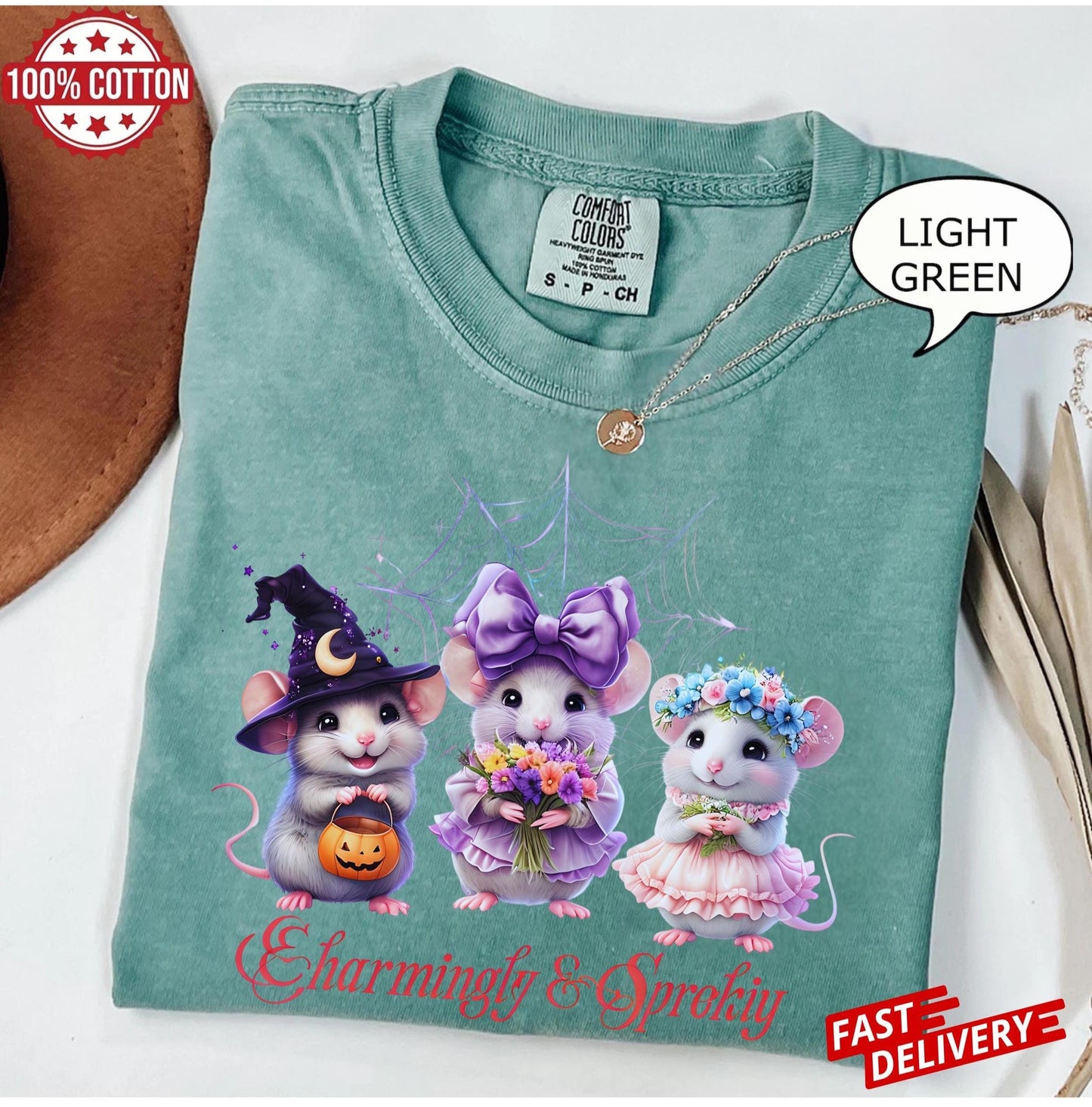 Cute Halloween Mouse Shirt for Women, Kawaii Spooky Season Tee,Fall Festival Graphic Top,Autumn Gift Idea, Witch Mouse Shirt
