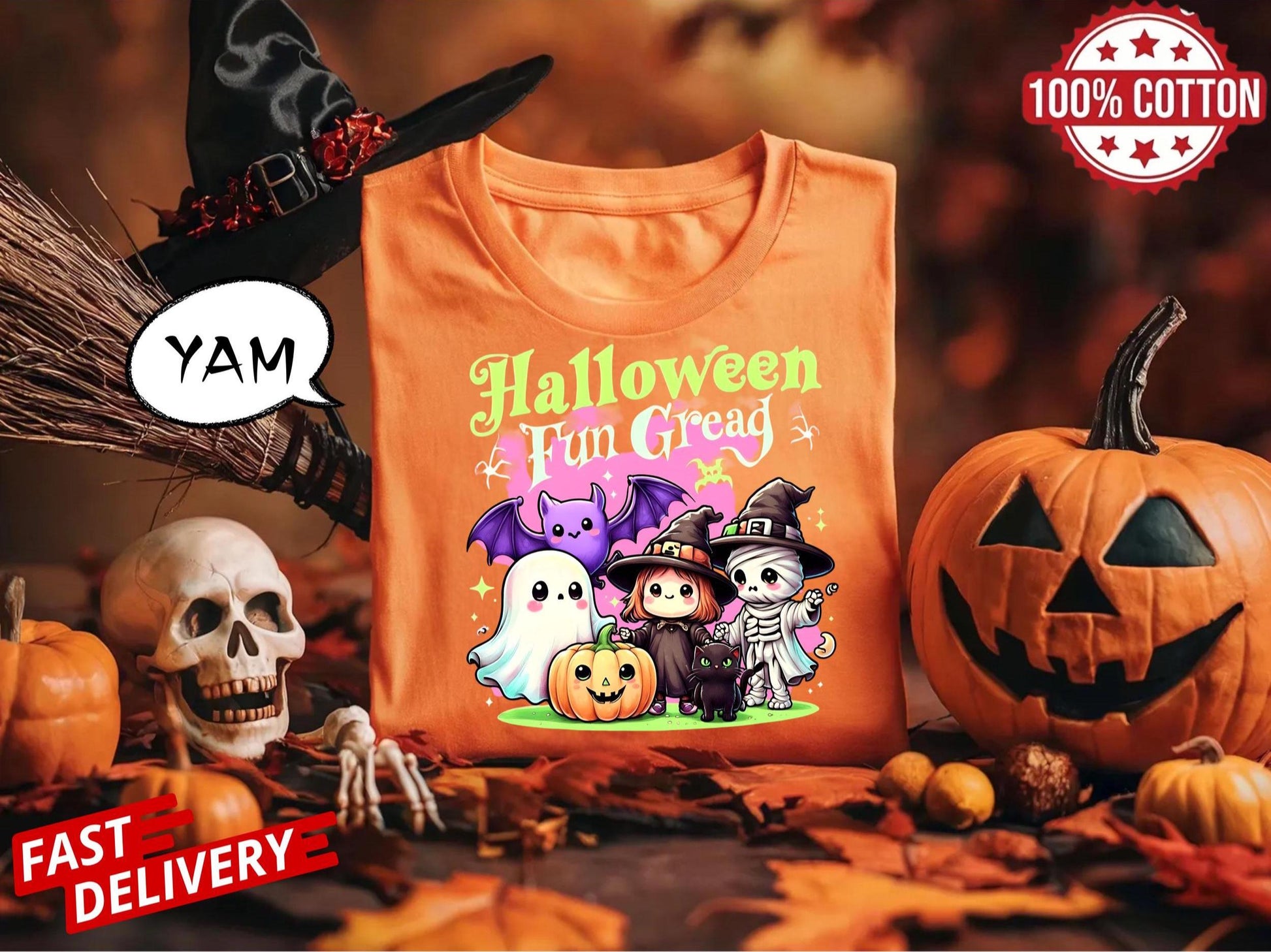 Comfort Colors Halloween Shirt,Halloween Fun Gread Shirt, Cute Ghost Bat Witch Mummy Cat Pumpkin Tee, Spooky Season Graphic Top