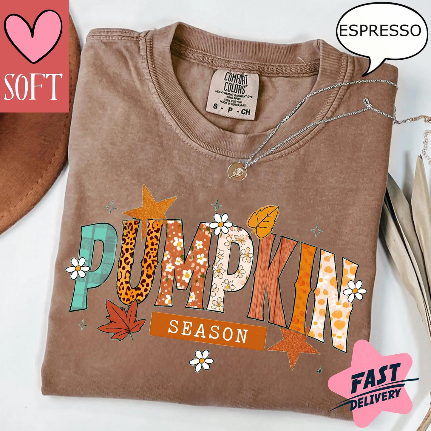 Comfort Colors Pumpkin Season Graphic Tee Vintage Retro Fall Shirt Autumn Leaves T Shirt Thanksgiving Outfit Spooky Season Top For Men Women