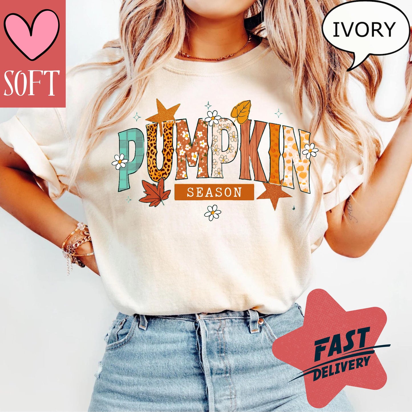 Comfort Colors Pumpkin Season Graphic Tee Vintage Retro Fall Shirt Autumn Leaves T Shirt Thanksgiving Outfit Spooky Season Top For Men Women