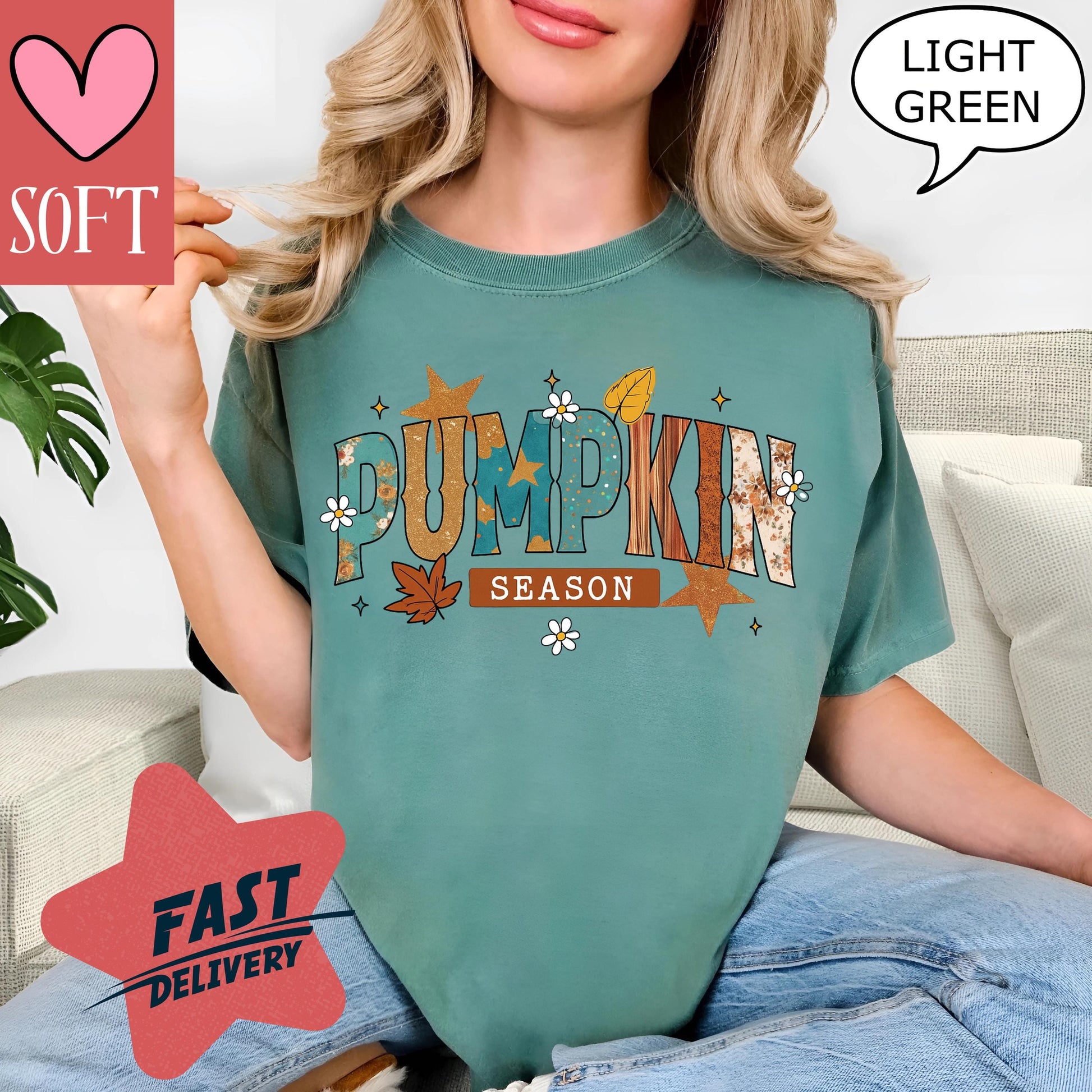 Comfort Colors® Pumpkin Season T-Shirt Retro Vintage Fall Graphic Tee Autumn Leaves Shirt Cozy Outfit for October and November Style