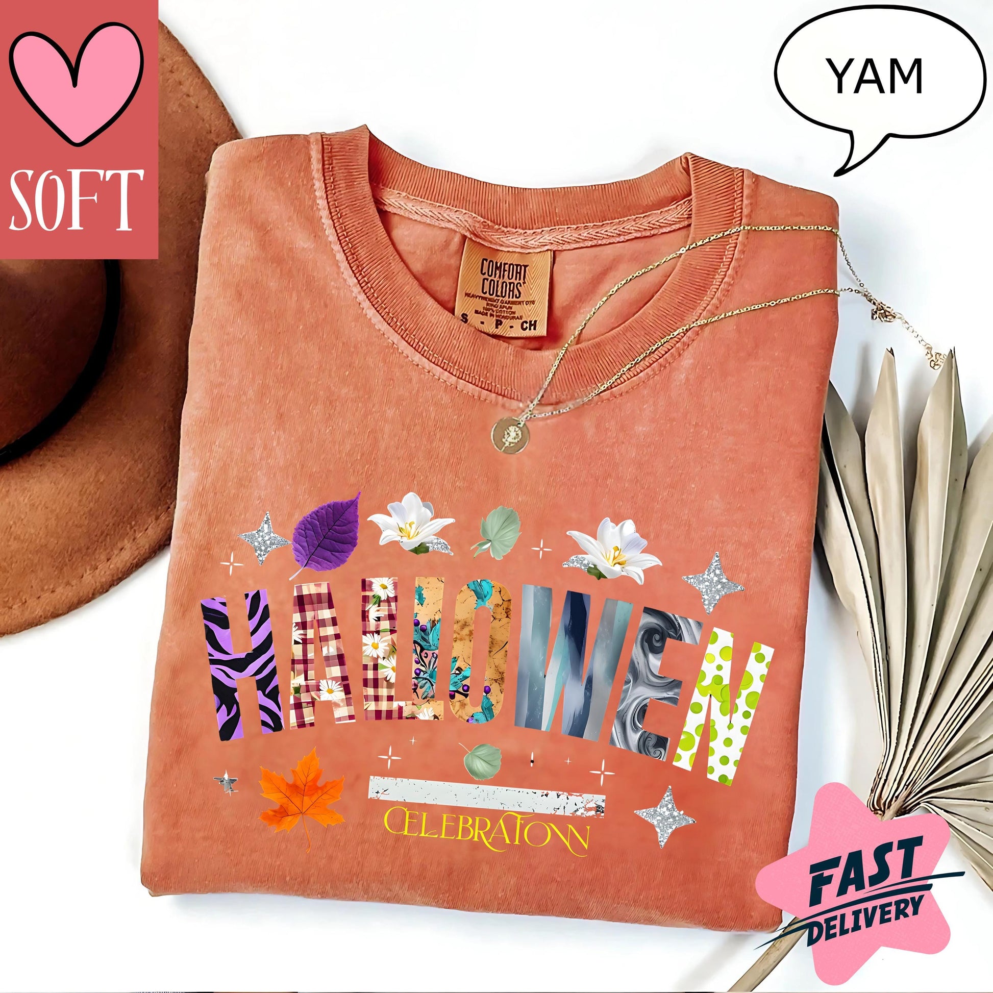 Comfort Colors® Halloween Celebration Tee Vintage Retro Fall Shirt Autumn Leaves Spooky Season Graphic T-Shirt for October Events