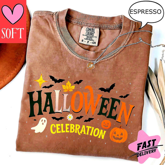 Comfort Colors® Halloween Celebration T-Shirt Retro Vintage Fall Tee Autumn Graphic T-Shirt Spooky Season Outfit for October Parties