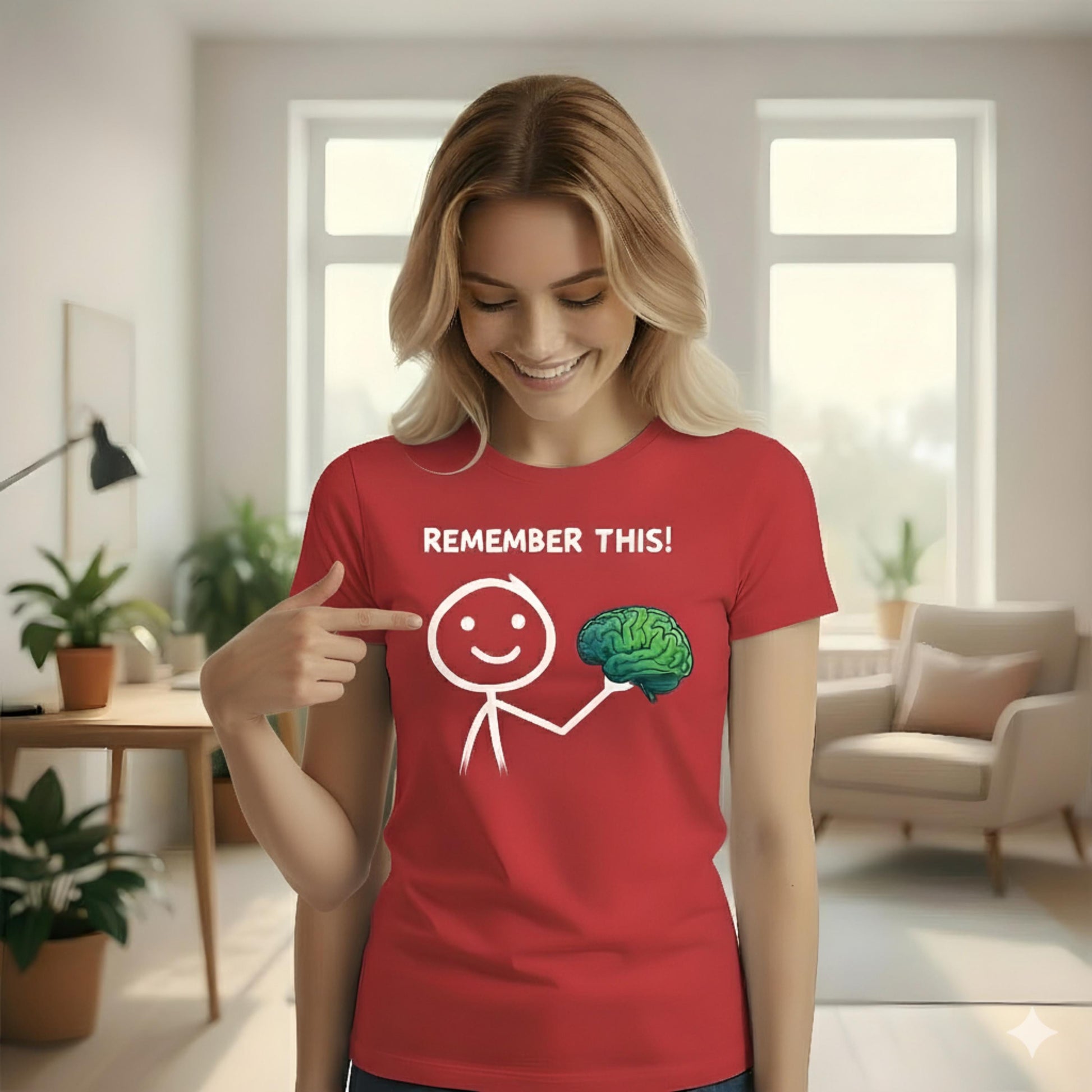 Red Funny Brain T Shirt Remember This Cartoon Graphic Tee Unisex Casual College Humor Top Geek Psychology Shirt Nerd Gift Smart Tee For Him