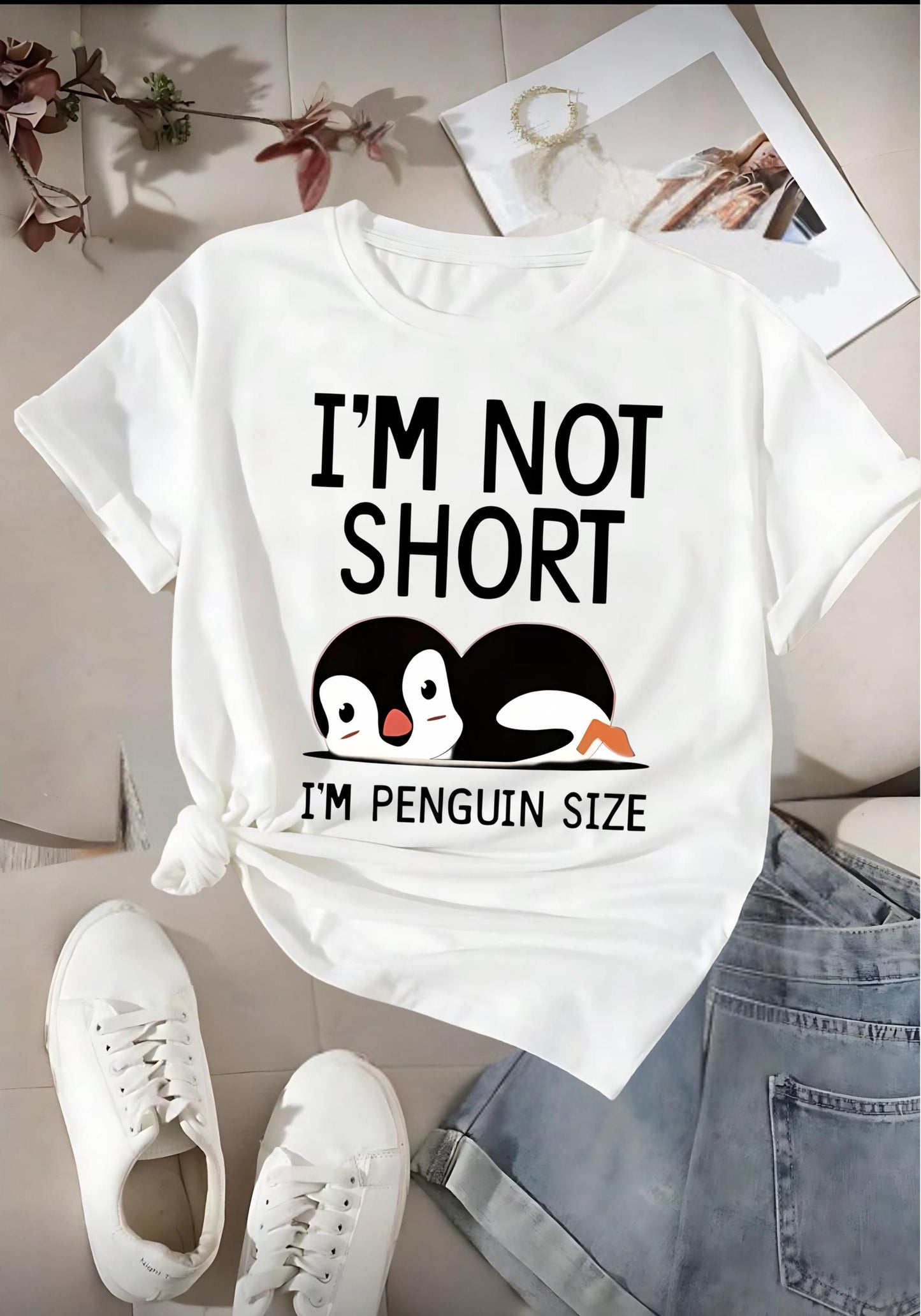 Im Not Short Penguin Size Funny T Shirt Cute Animal Cartoon Graphic Tee Unisex Humor Top Penguin Lover Shirt Nerd Geek Gift For Him Her