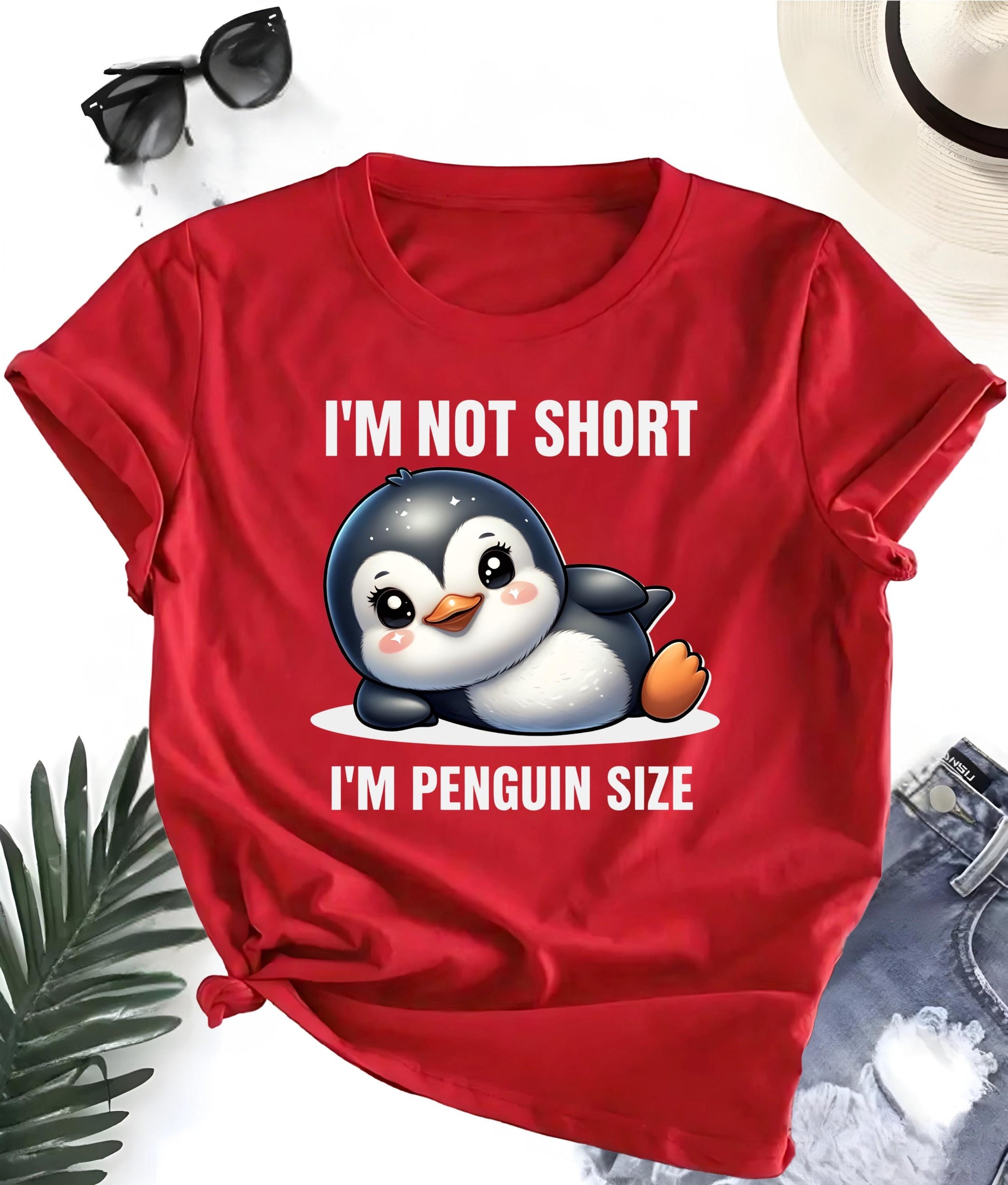 Funny Penguin T Shirt Bundle Im Not Short Im Penguin Size Red White Cartoon Graphic Tee Unisex Penguin Lover Shirt Gift Set For Him Her