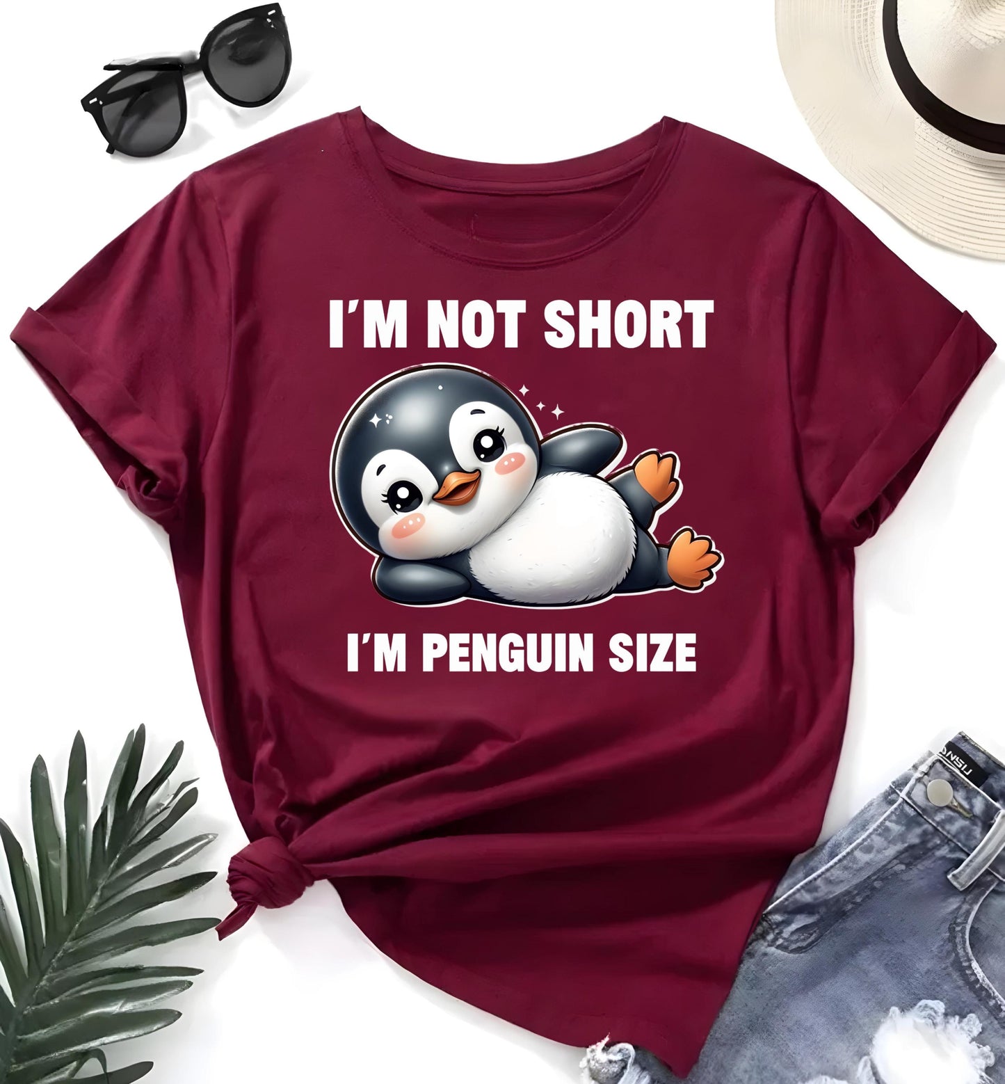 Funny Penguin T Shirt Im Not Short Im Penguin Size Cute Cartoon Graphic Tee Grey Unisex Humor Gift For Penguin Lovers Animal Shirt For Him